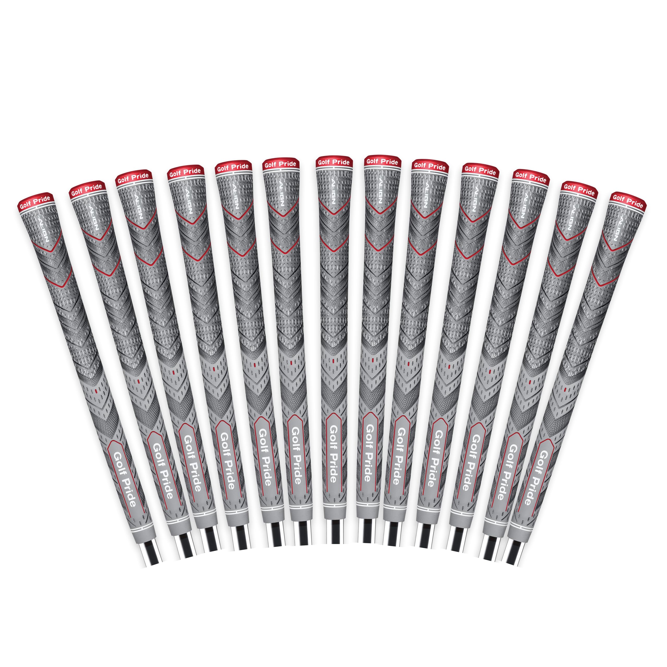 Golf Pride MCC Plus4 ALIGN Golf Club Grip - All-Weather Hybrid Grip with Raised Ridge Technology & Larger Lower Hand - Brushed Cotton Cord & Pebbled Texture - Standard - 13 Pack