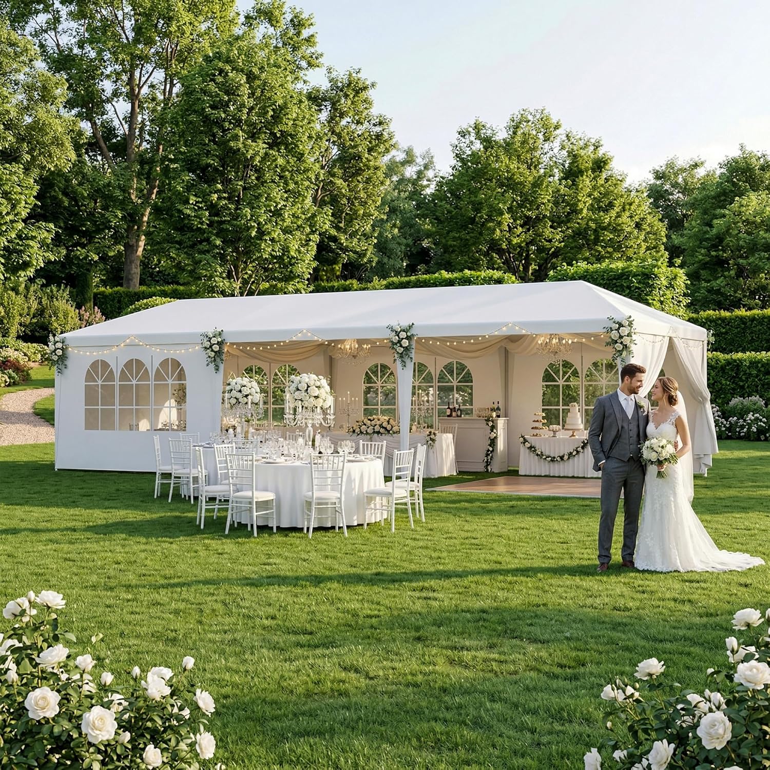 JupiterForce 10x30 Party Tent Outdoor Canopy Tents for Parties with 8 Removable Sidewalls Heavy Duty Waterproof Gazebo Shelter for BBQ, Wedding, Events, Camping, Birthday Party, Backyard and Patio