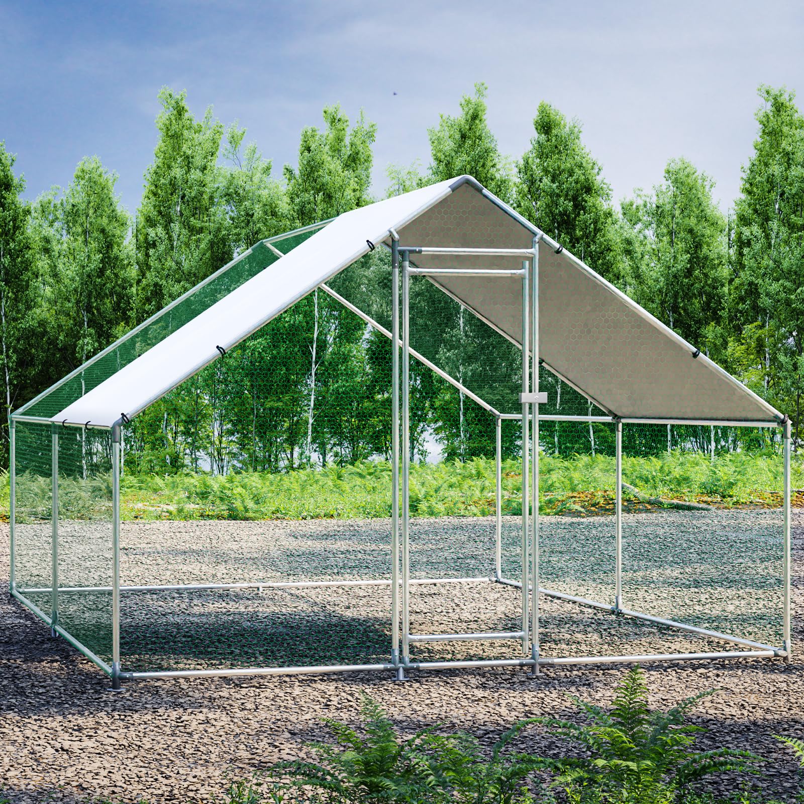 HEYTOWN Large Metal Chicken Coop Chicken Pen Walk-in Poultry Cage with Water-Resident and Anti-UV Cover Chicken Runs for Yard with Cover Duck Rabbit