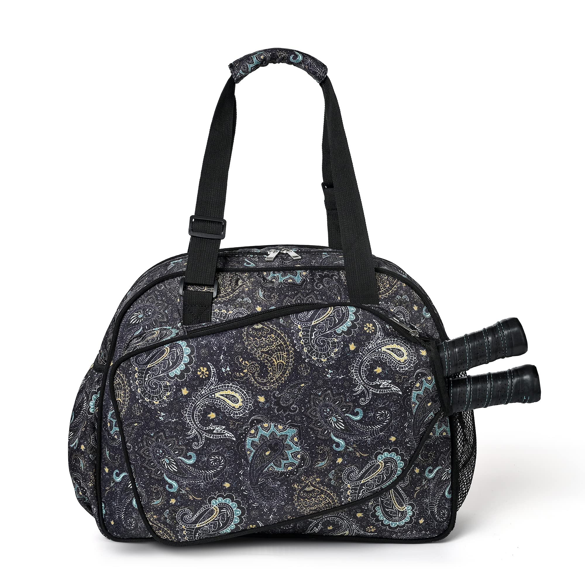 Boulder Bee | Premium Pickleball Bags | PickleBall Tote Bag for Women | Women’s Hand/Shoulder Gym Bag w Water Bottle Holder | With Racquet/Paddle Holder (Brown cashew flower) — image 1
