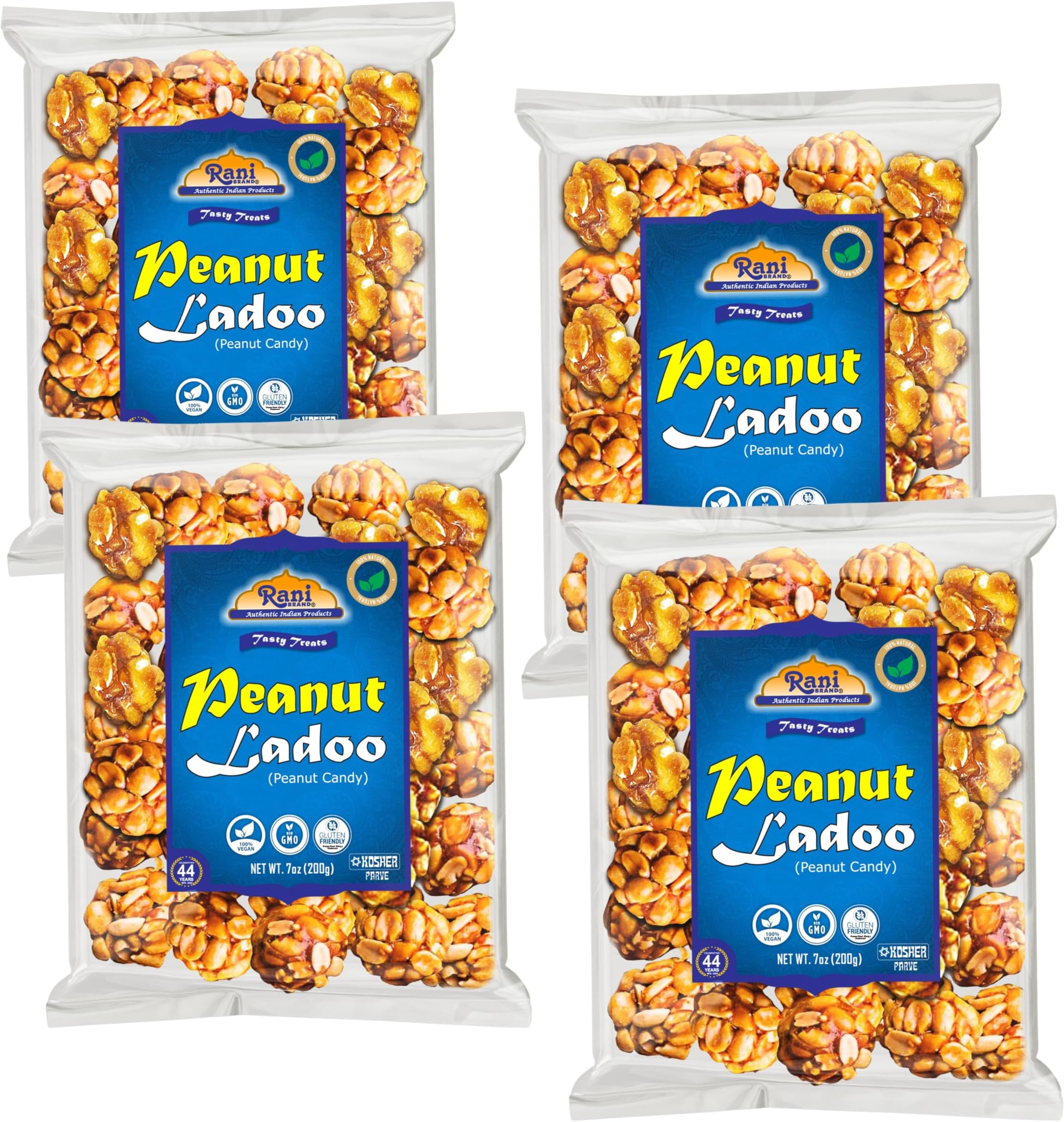 Rani Peanut Ladoo (Round Peanut Brittle Candy) 7oz (200g) x Pack of 4 ~ All Natural | Vegan | No colors | Gluten Friendly | Kosher | Indian Origin