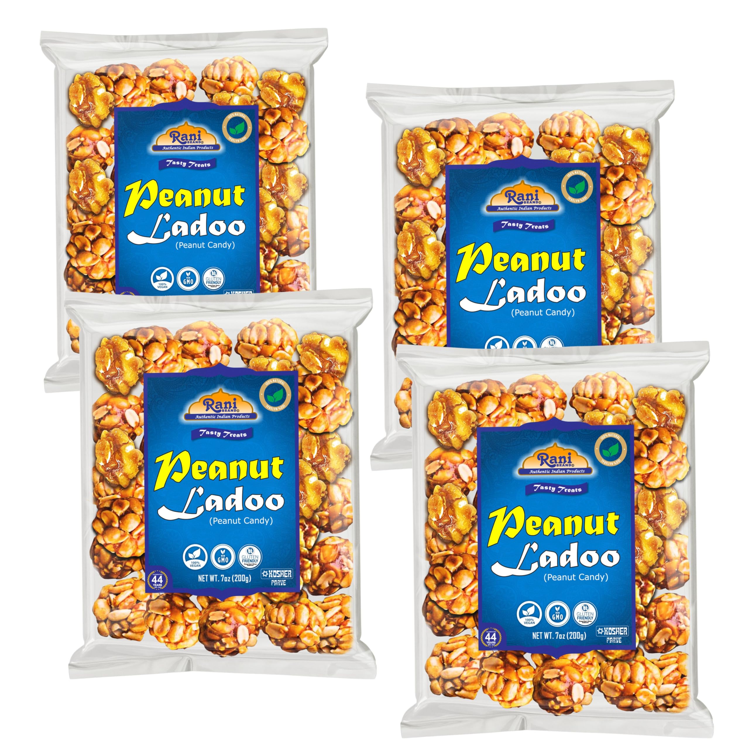 Rani Peanut Ladoo (Round Peanut Brittle Candy) 7oz (200g) x Pack of 4 ~ All Natural | Vegan | No colors | Gluten Friendly | Kosher | Indian Origin