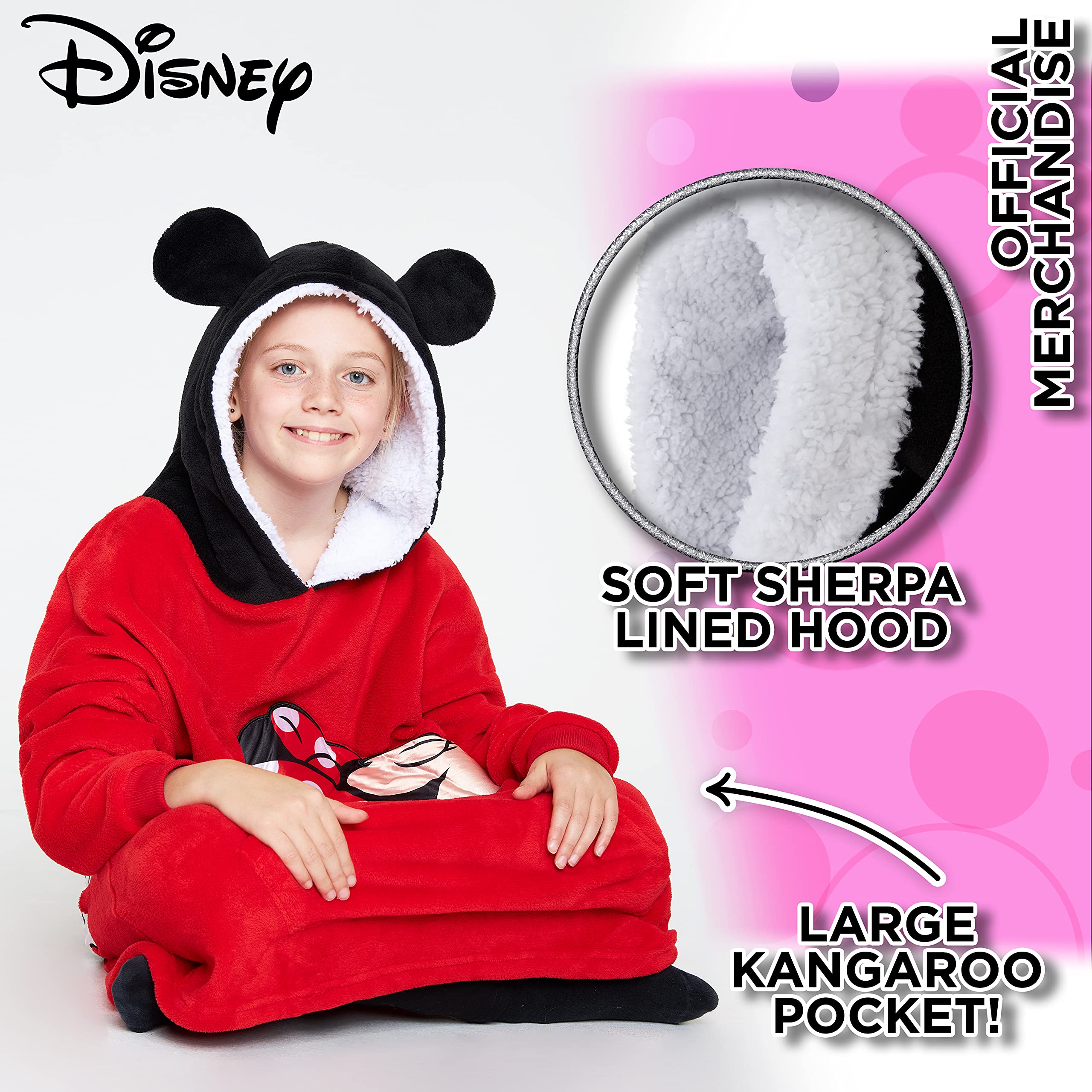Disney Felpa Oversize Bambina Ragazza con Cappuccio Mickey Minnie Stitch