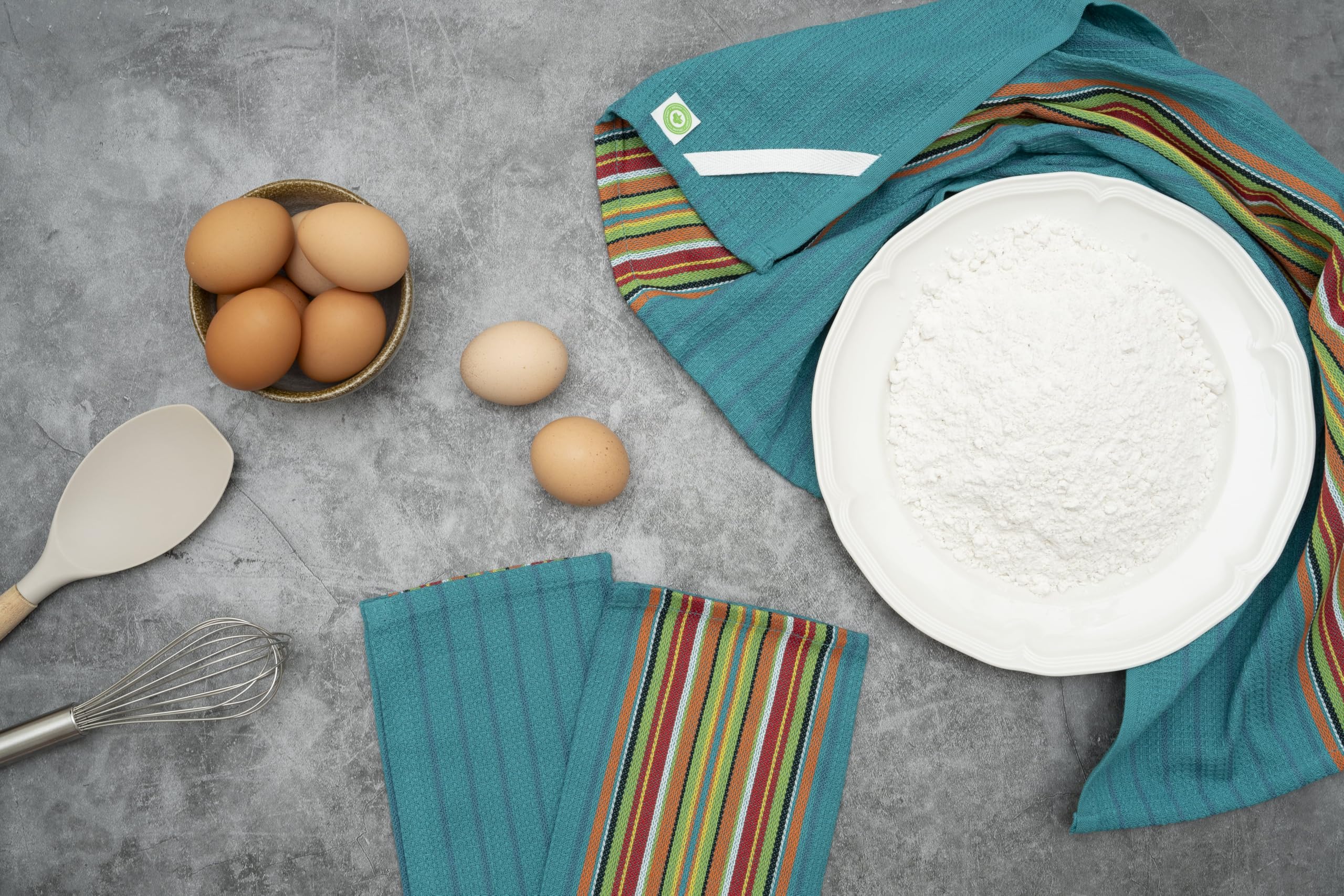Paños de cocina a rayas de salsa – 100 % algodón, paquete de 6, 28 x 16 pulgadas, reutilizables, lavables, paños de cocina festivos coloridos – Toallas de cocina absorbentes y sin pelusa multicolor a