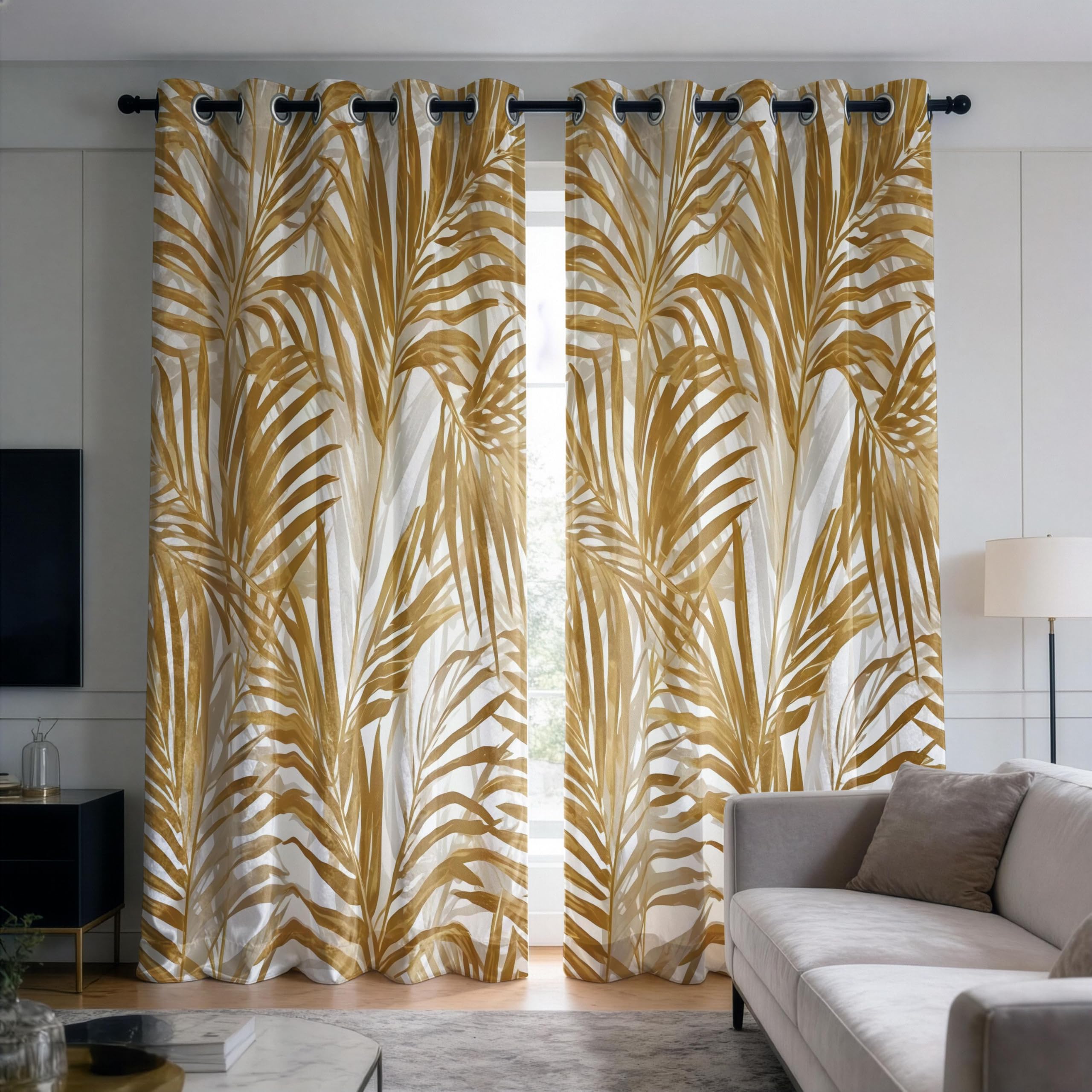 IKDZCM Palm Leaf Blackout Curtains for Bedroom, Botanical Drapes, Tropical Window Panels, Boho Living Room Curtain(WxH/2x140x180cm)