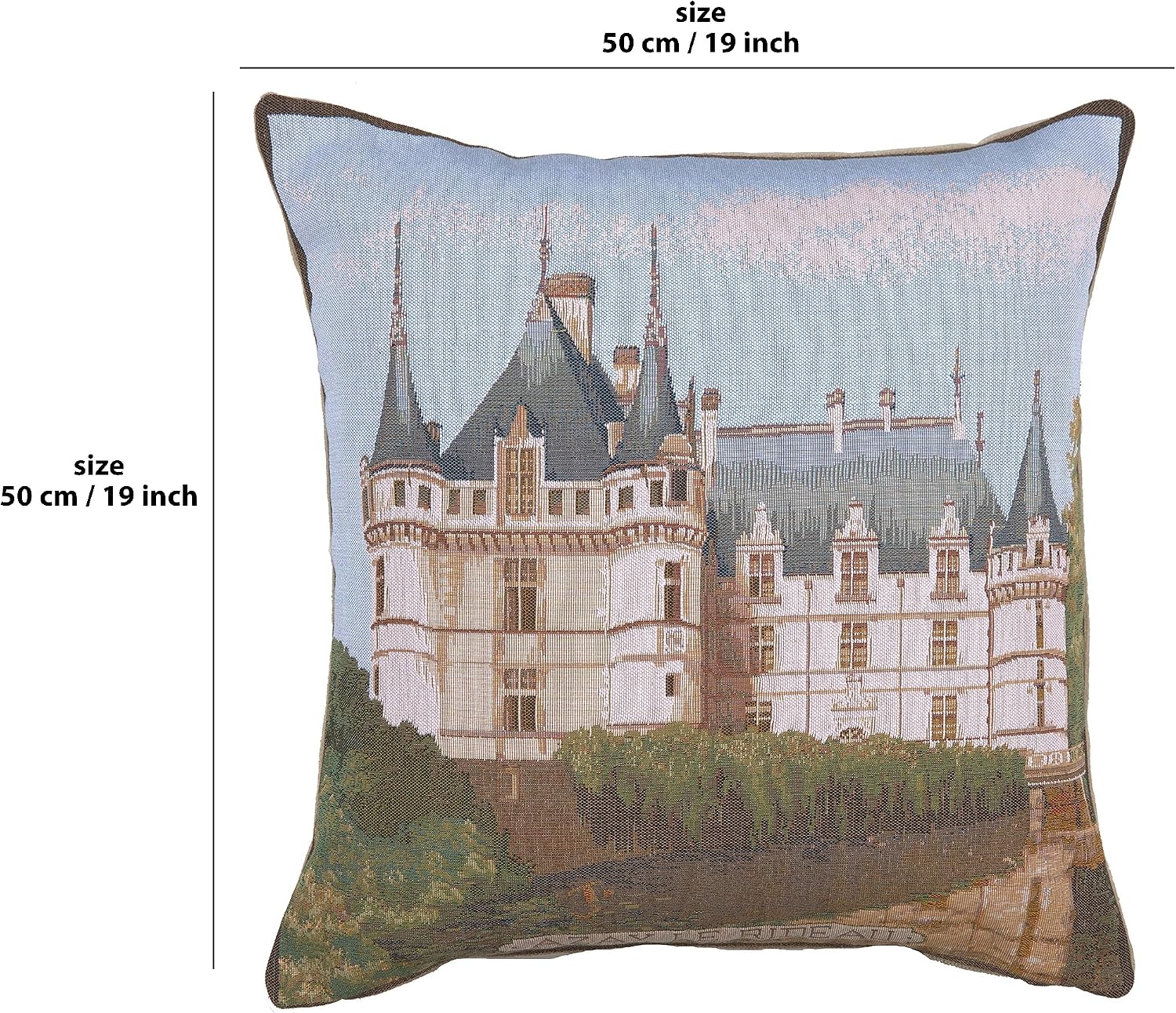 Castle Azay Le Rideau French Tapestry Cushion - 19 in. x 19 in. Cotton by Charlotte Home Furnishings