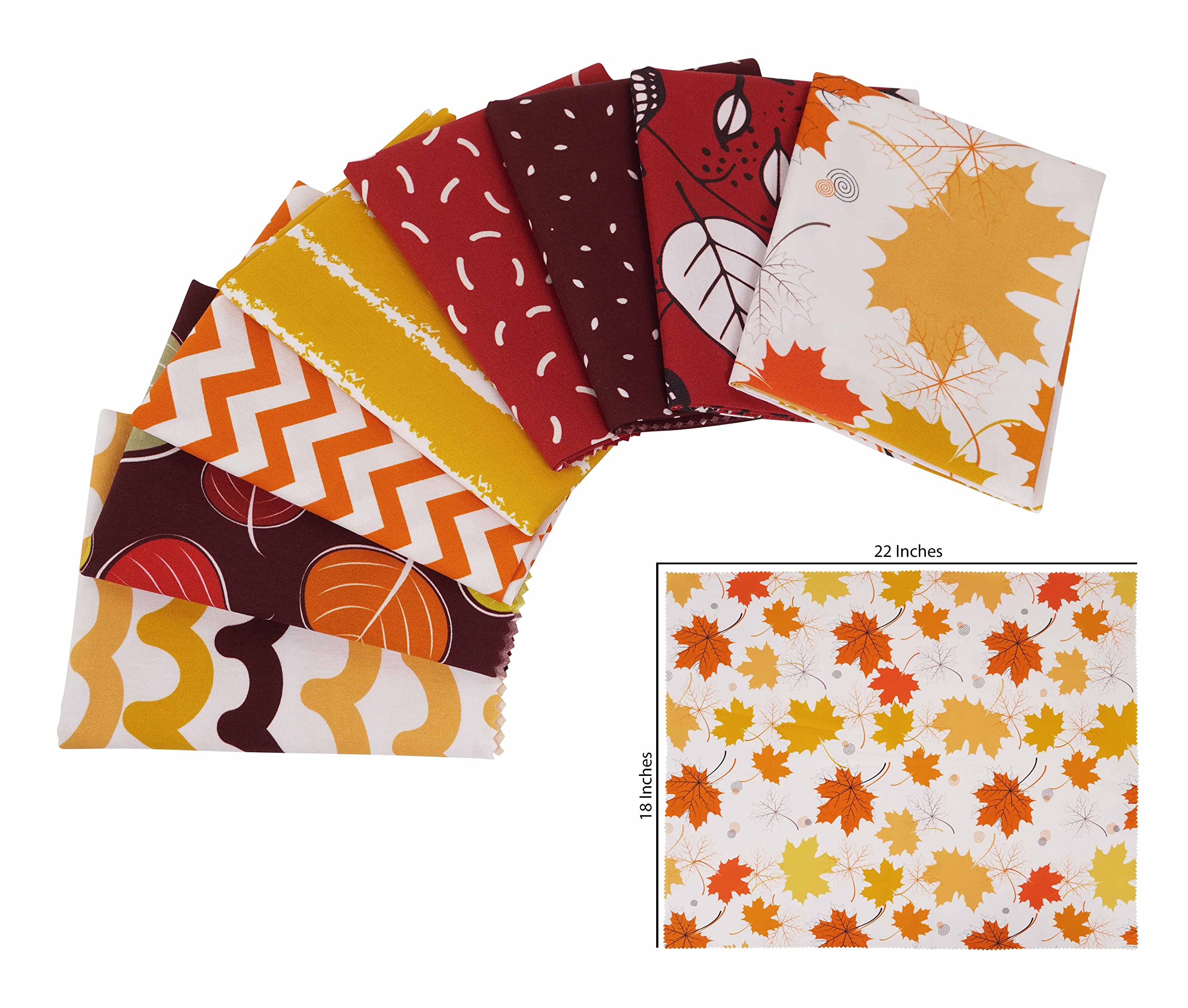 Soimoi 8 Pc Bundle De Puntos De Fate- Caoda Del otooo Imprimir 18"X 22" Patchwork De Brije- Tela 100% Algodon Precortado (Rojo Y Amarillo)