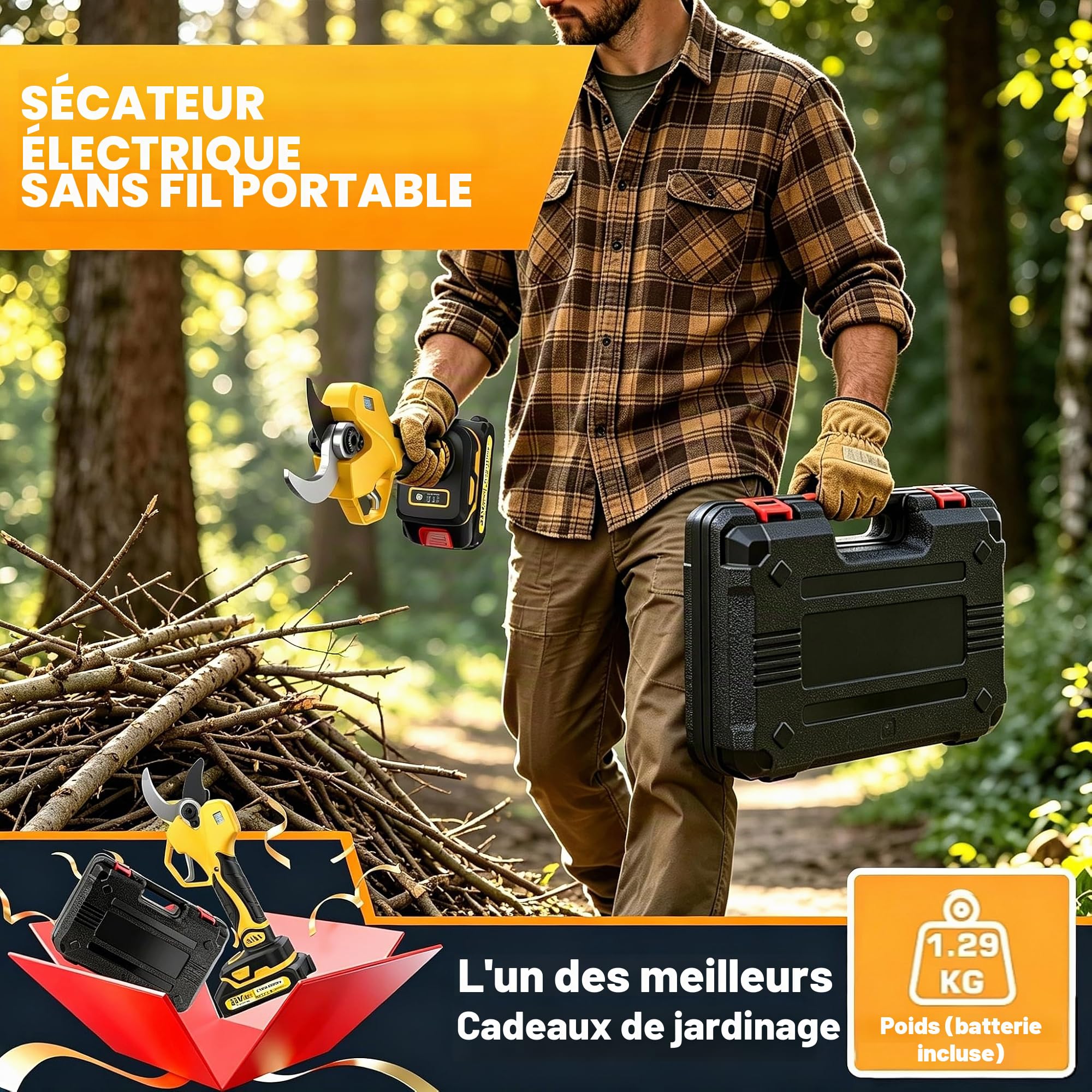 Sécateur Électrique Sans Fil, Secateur Electrique avec 3 Ouvertures de Lame Réglables, 1000w Moteur et L'écran pour Élagage, Sécateur a Batterie Compatible le Batterie Makita pour Branches et Arbustes