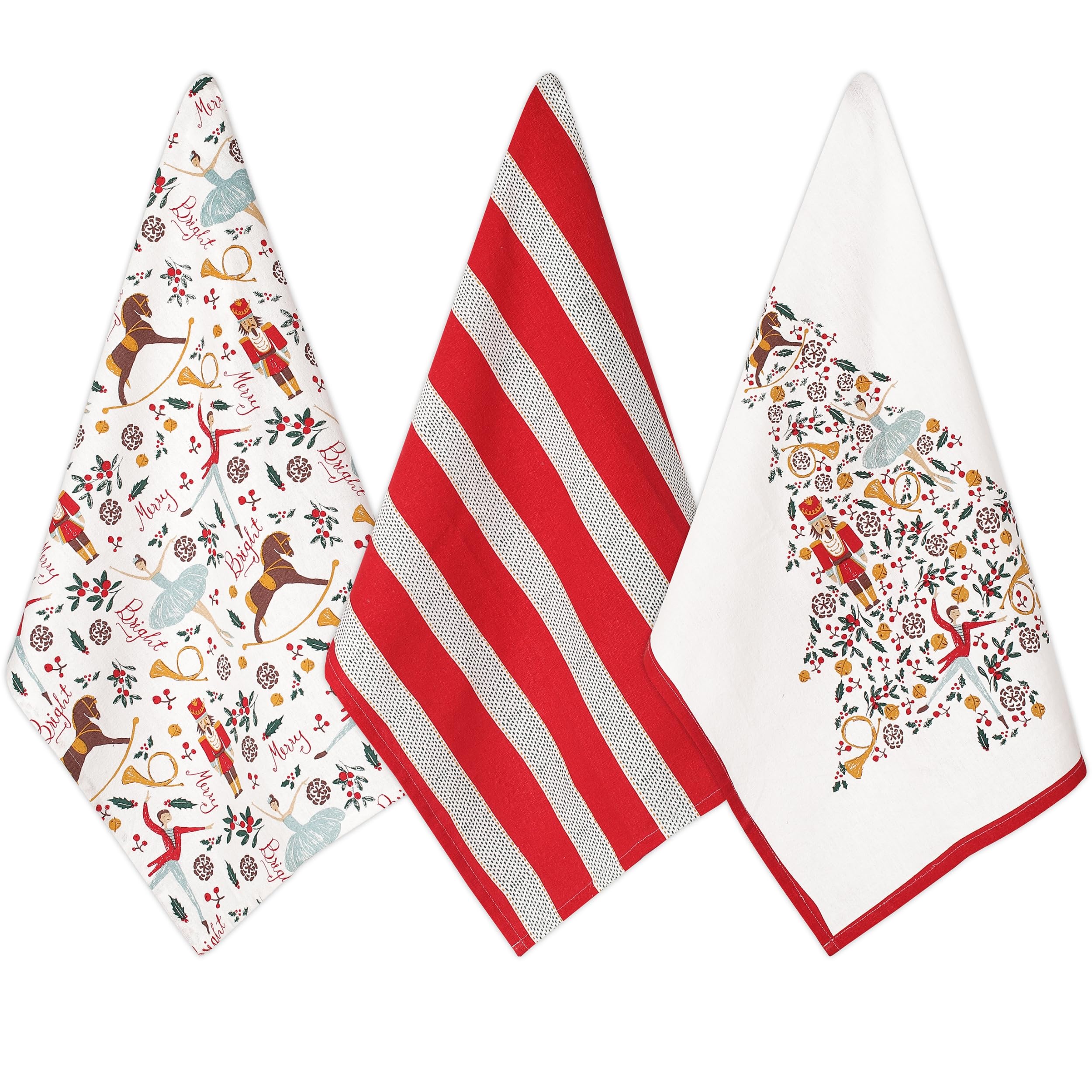 FolkultureHoliday Kitchen Towels Set of 3, 20x26, Cotton, Holiday Ballet