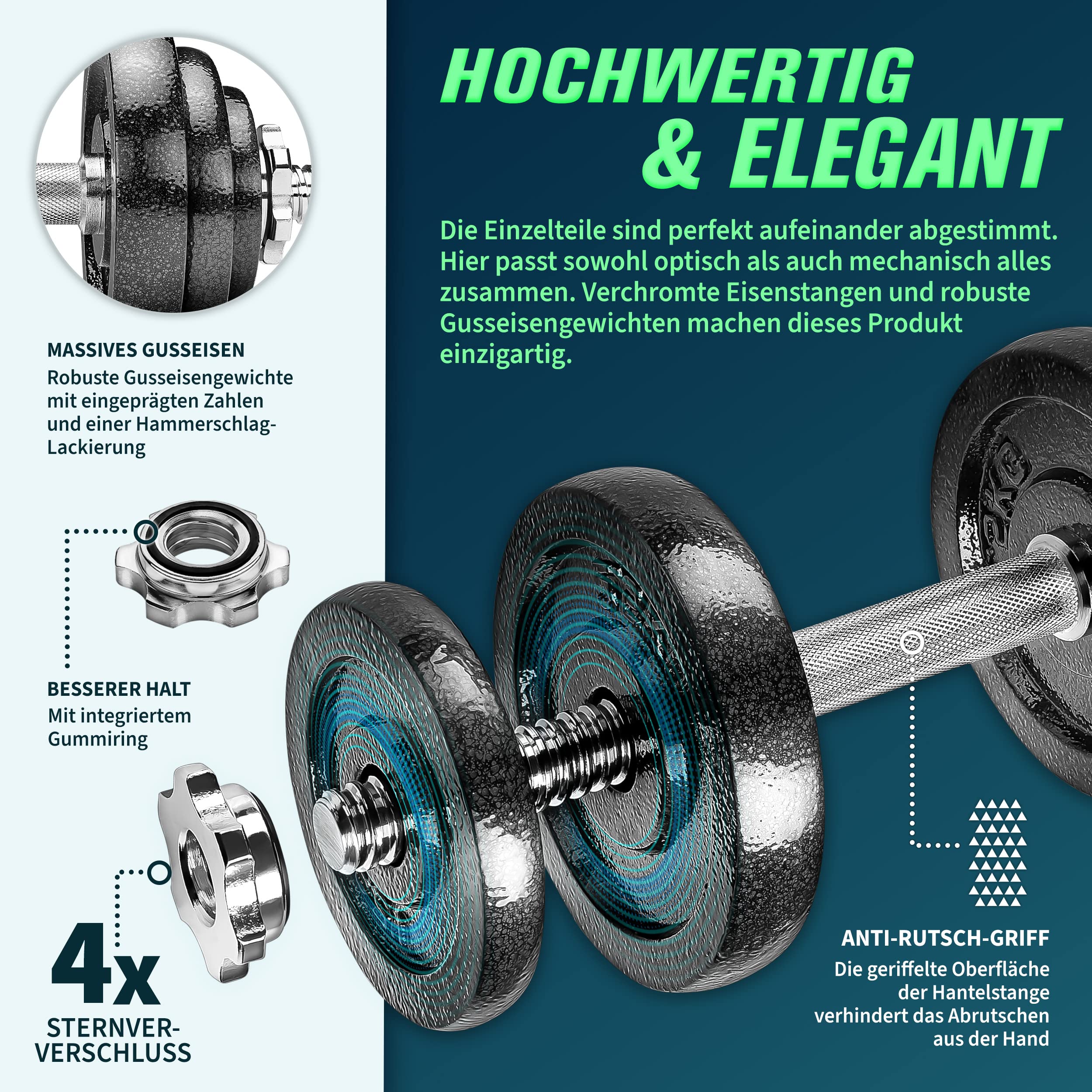 RE:SPORT 2 in 1 Hanteln Set 15-60kg | Hantelset Gusseisen verstellbar | Kurzhantel & Langhantel | Sternverschlüsse & Verbindungsrohr