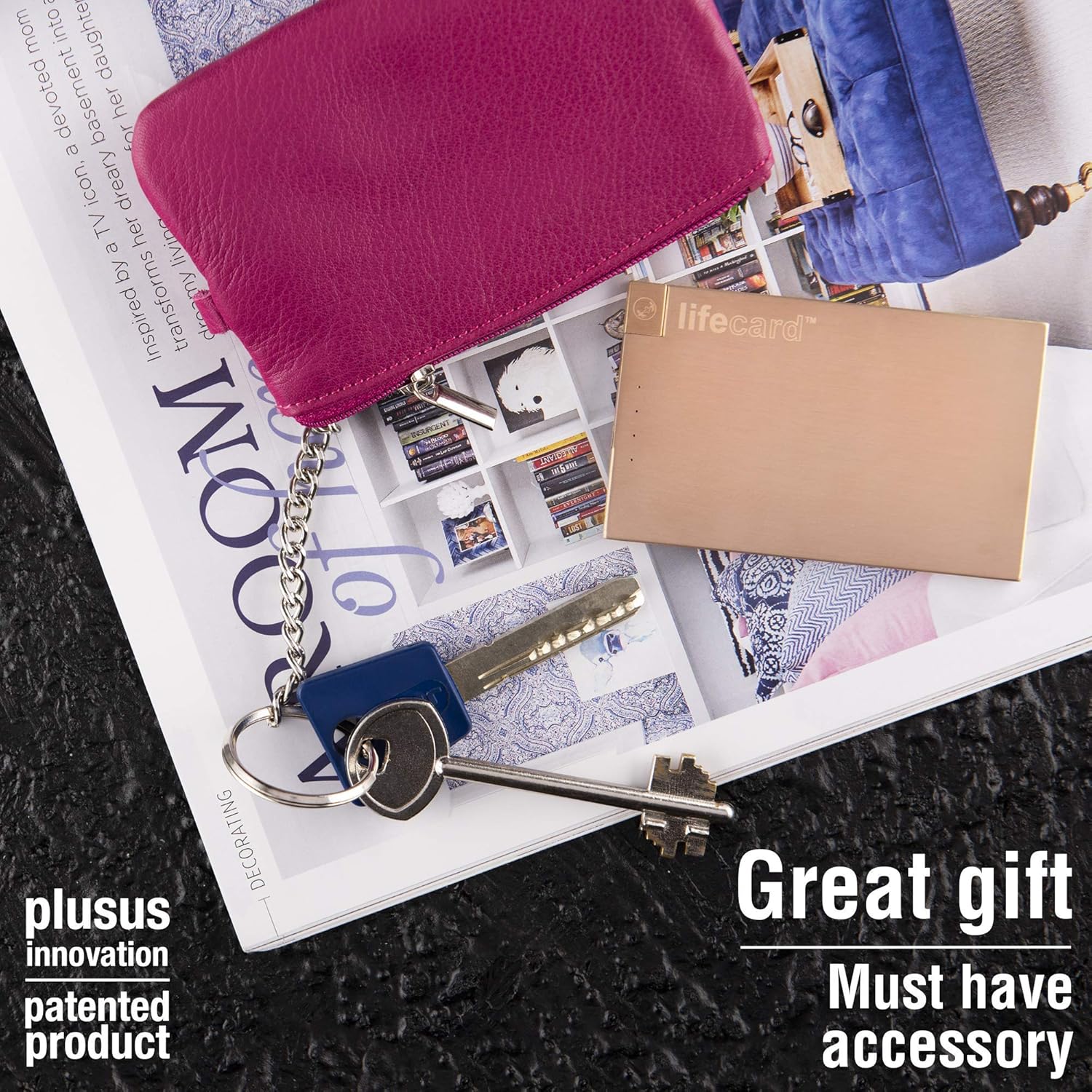 plusus lifecard worlds thinnest power bank 18 karat rose gold card size fits like a card built in mfi lightning cable