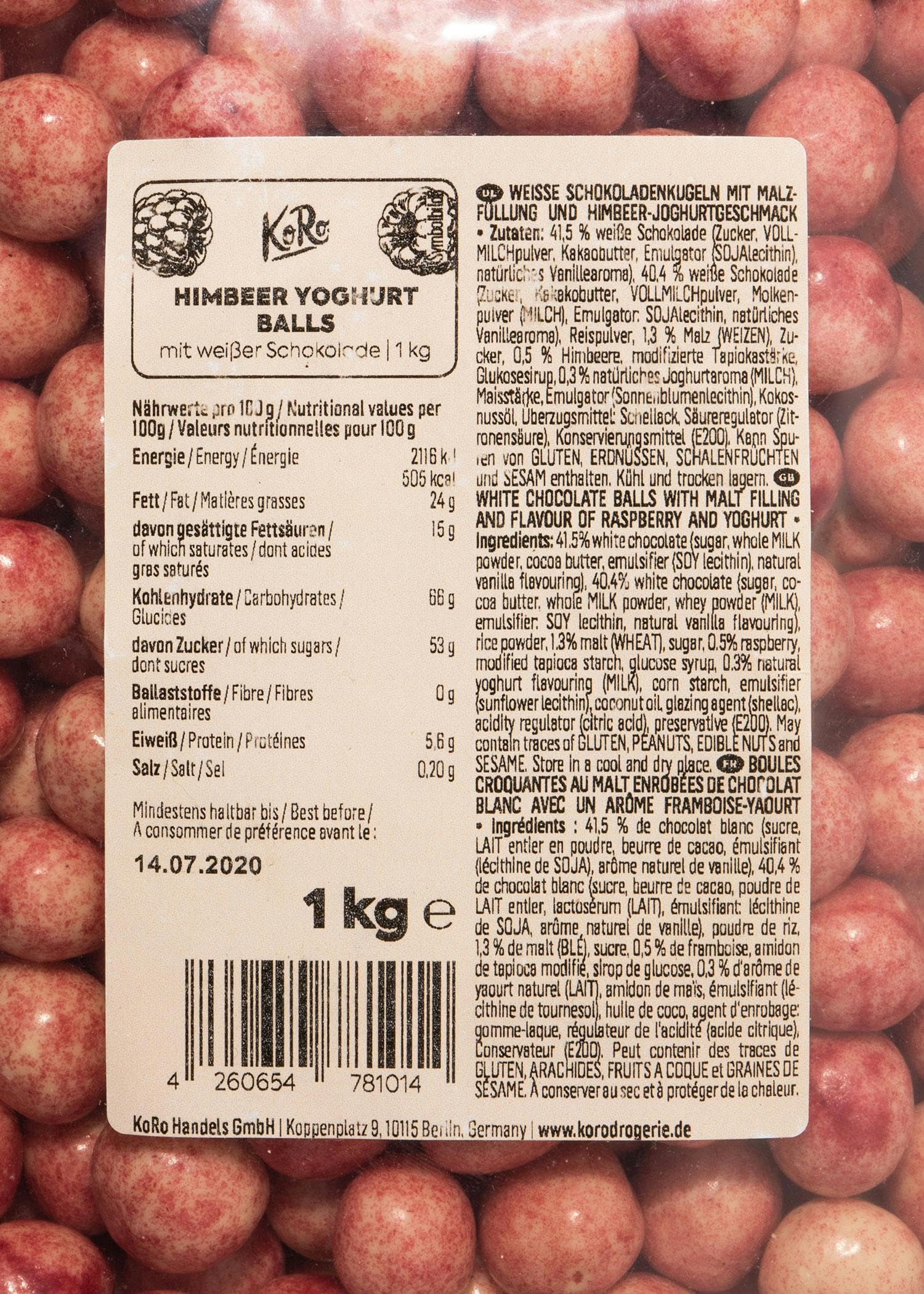 KoRo - Boules yaourt-framboise 1 kg - Un en-cas croustillant et délicieux