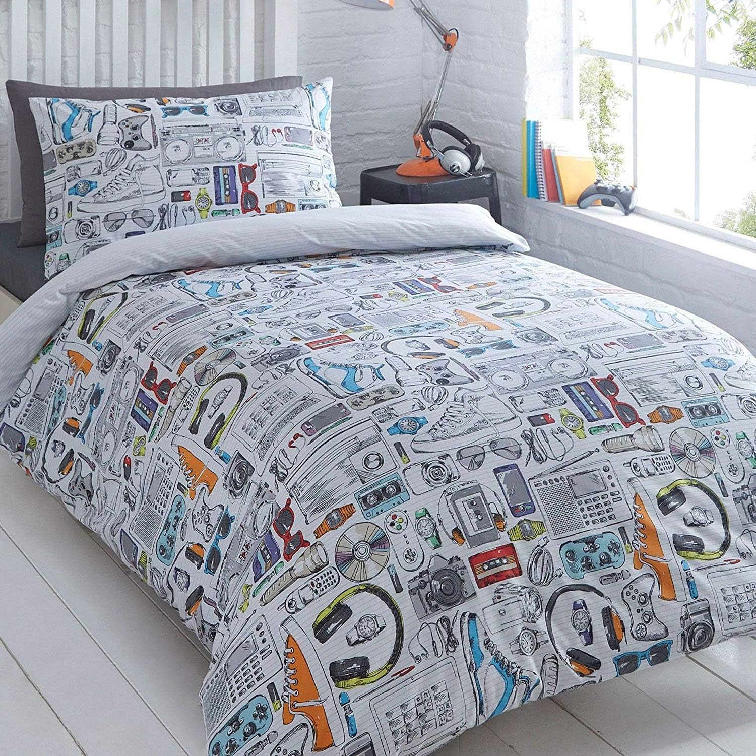 bluezoo Childrens Kids' 'Gadget' Print Single Duvet Cover And Pillow Case Set
