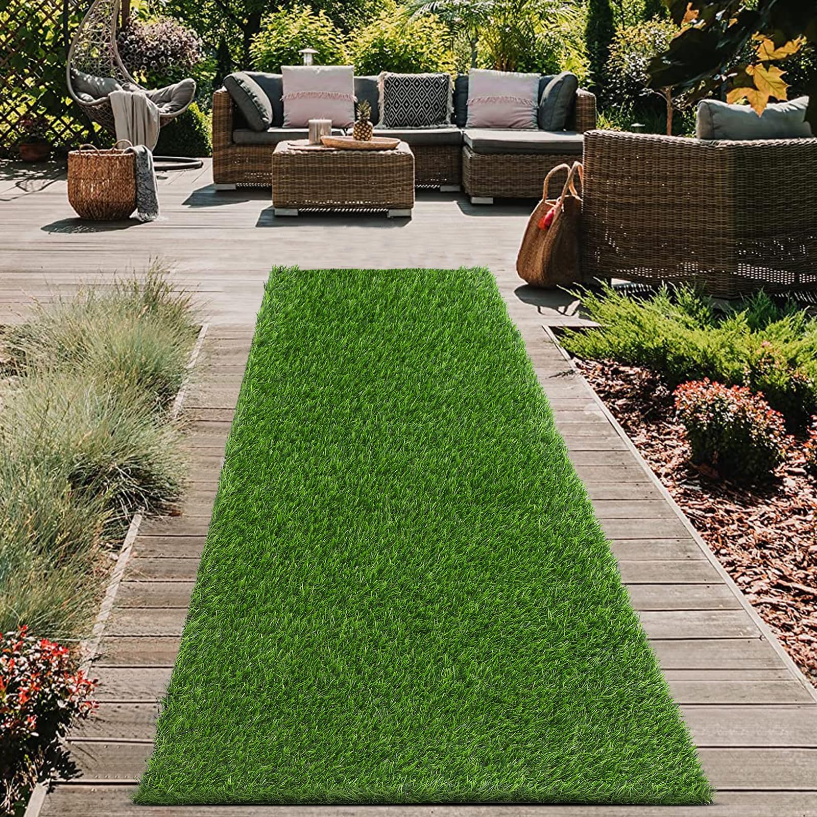 HEBE Artificial Grass Turf Rug Grass Mat 2x6Ft Reusable Dog Pee Pads Potty Training Rug with Drainage Holes Fake Grass Patch Turf Carpet Door Mat for Dogs Pets Lawn Balcony, Green