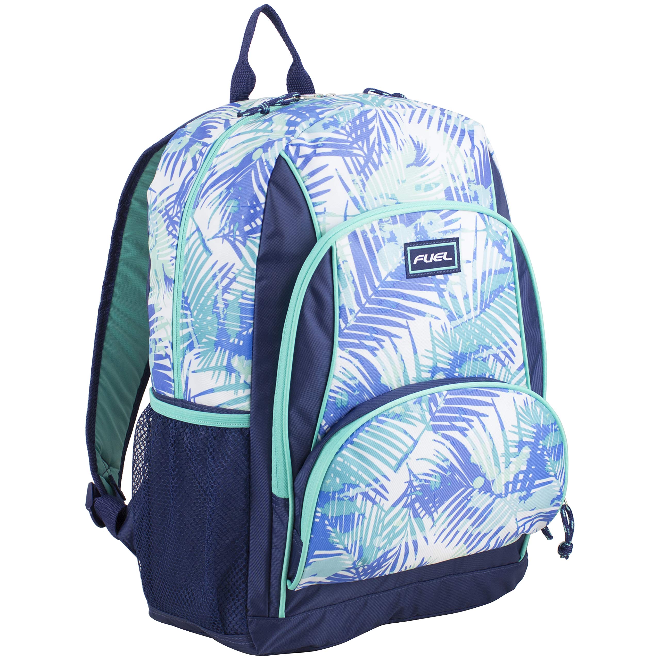 FUEL Classical Basic Travel Backpack Water Resistant Bookbag, Turquoise/Palm Leave Print