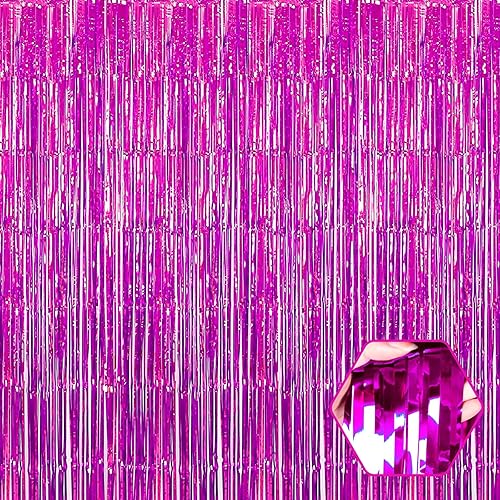 Paquete de 6 cortinas de flecos de papel de aluminio de color rojo rosa, 3.28 pies x 8.2 pies, cortinas metálicas de oropel para cabina de fotos,