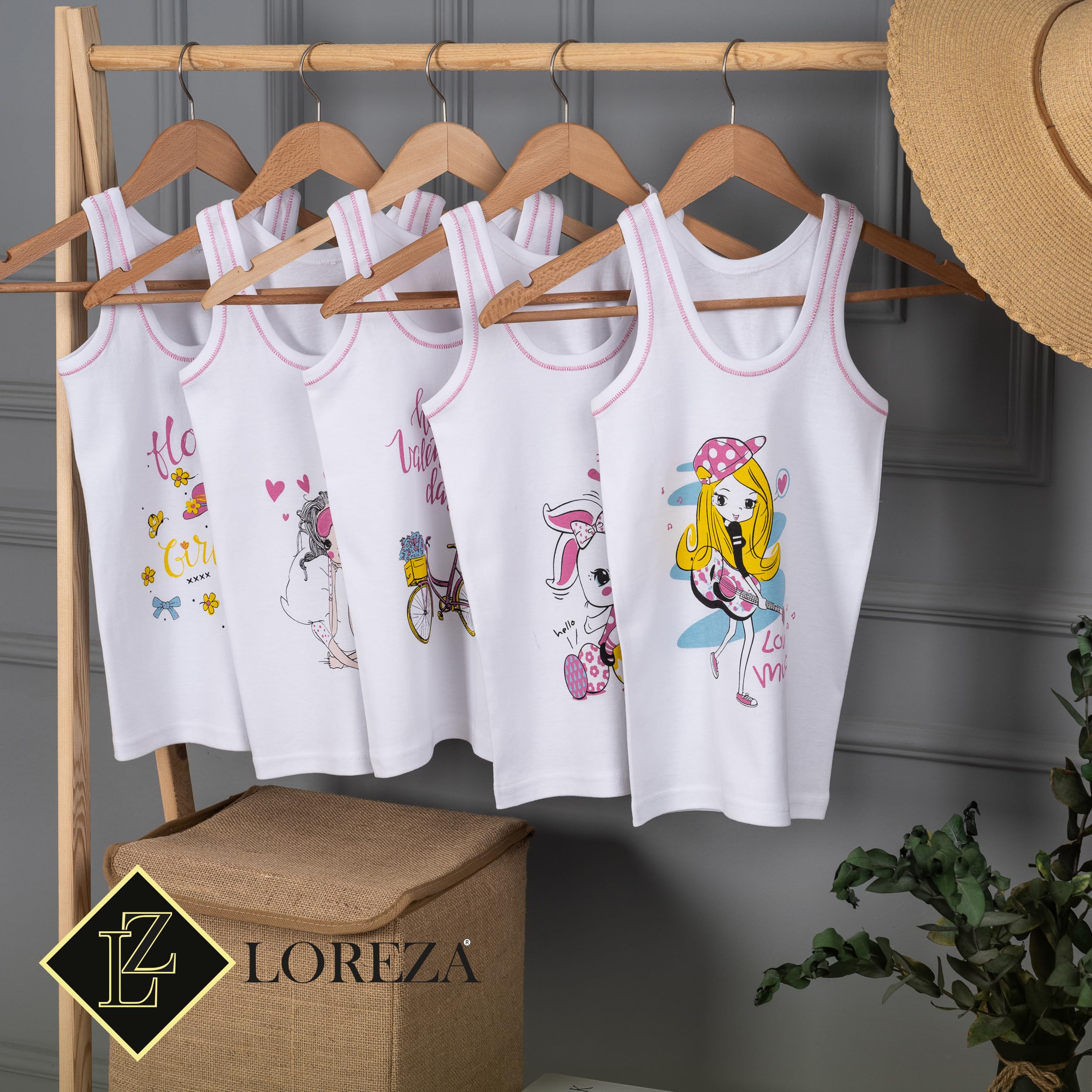 LOREZA ® 5 Maillots de Corps Fille côtelé 100% Coton sans Couture latérale sous-vêtements
