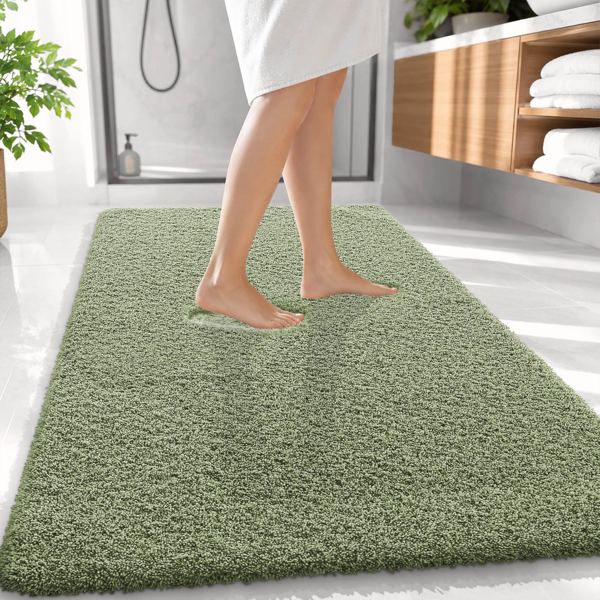 OLANLY Microfiber Large Bathroom Rugs 59x35, Soft Bath Mat, Sage Green