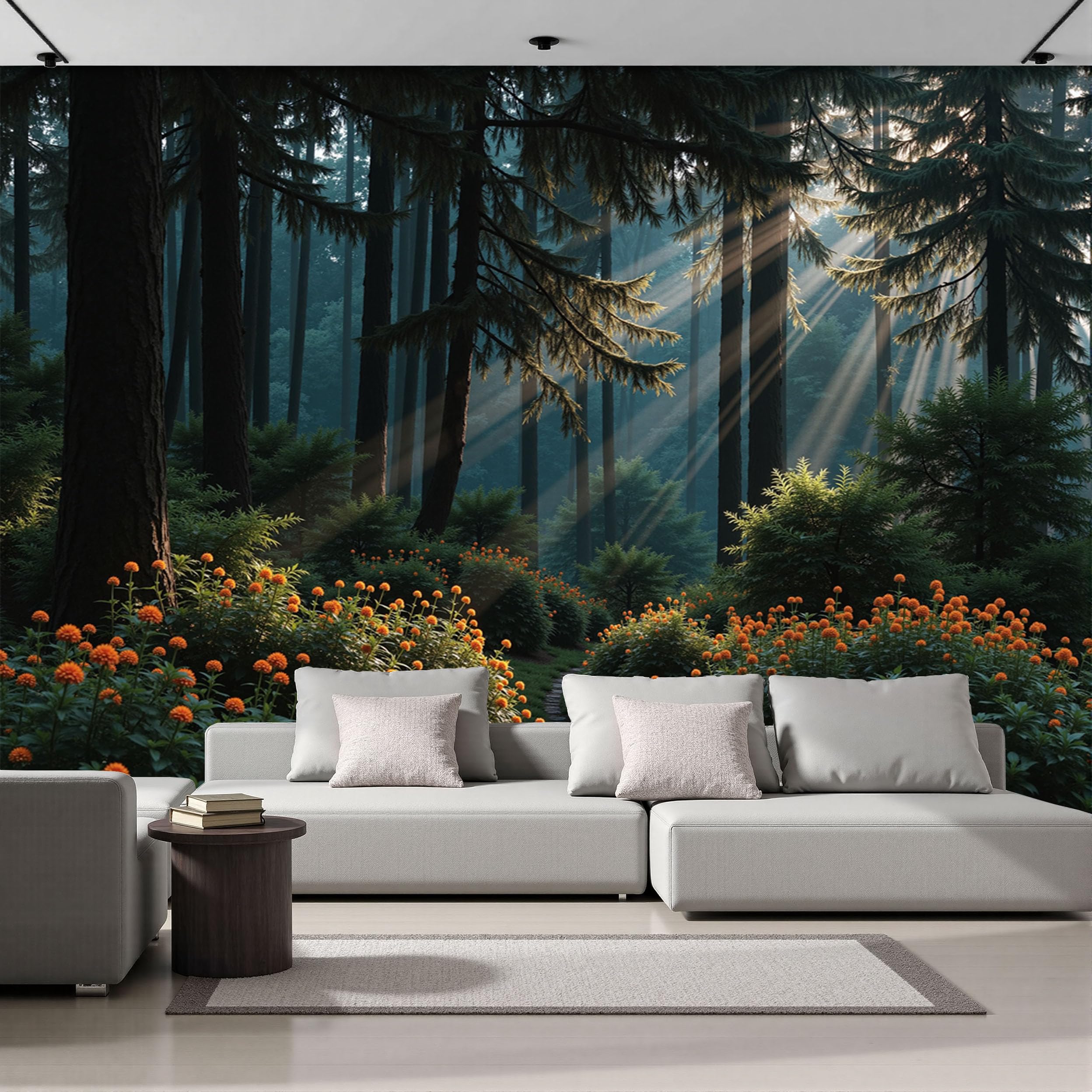 Papier peint panoramique forêt ensoleillée 400x280 cm pour habiller le salon