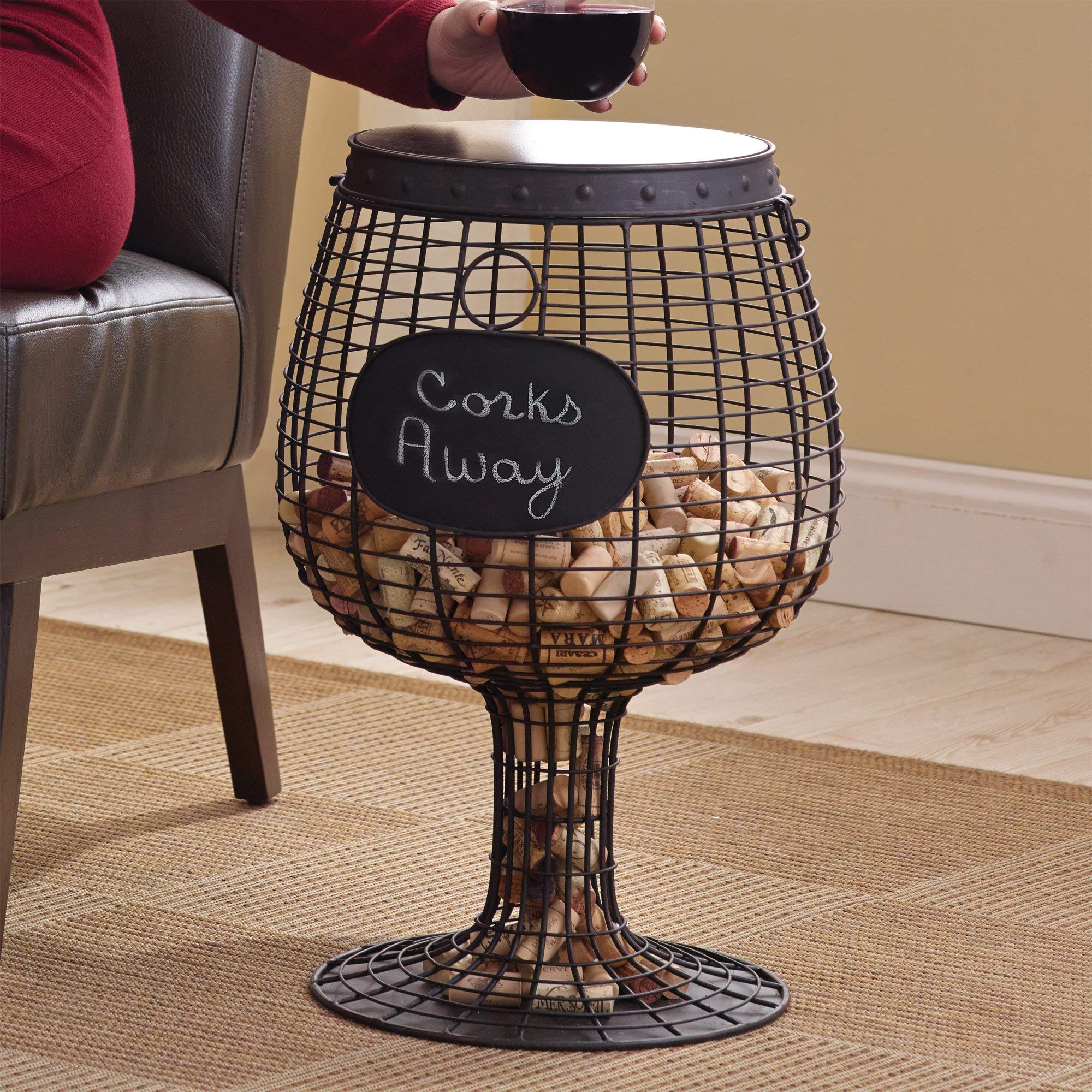 アッセンデルフト　ワインテーブル Wine Enthusiast Wine Glass Cork Catcher Accent Table - Holds 400