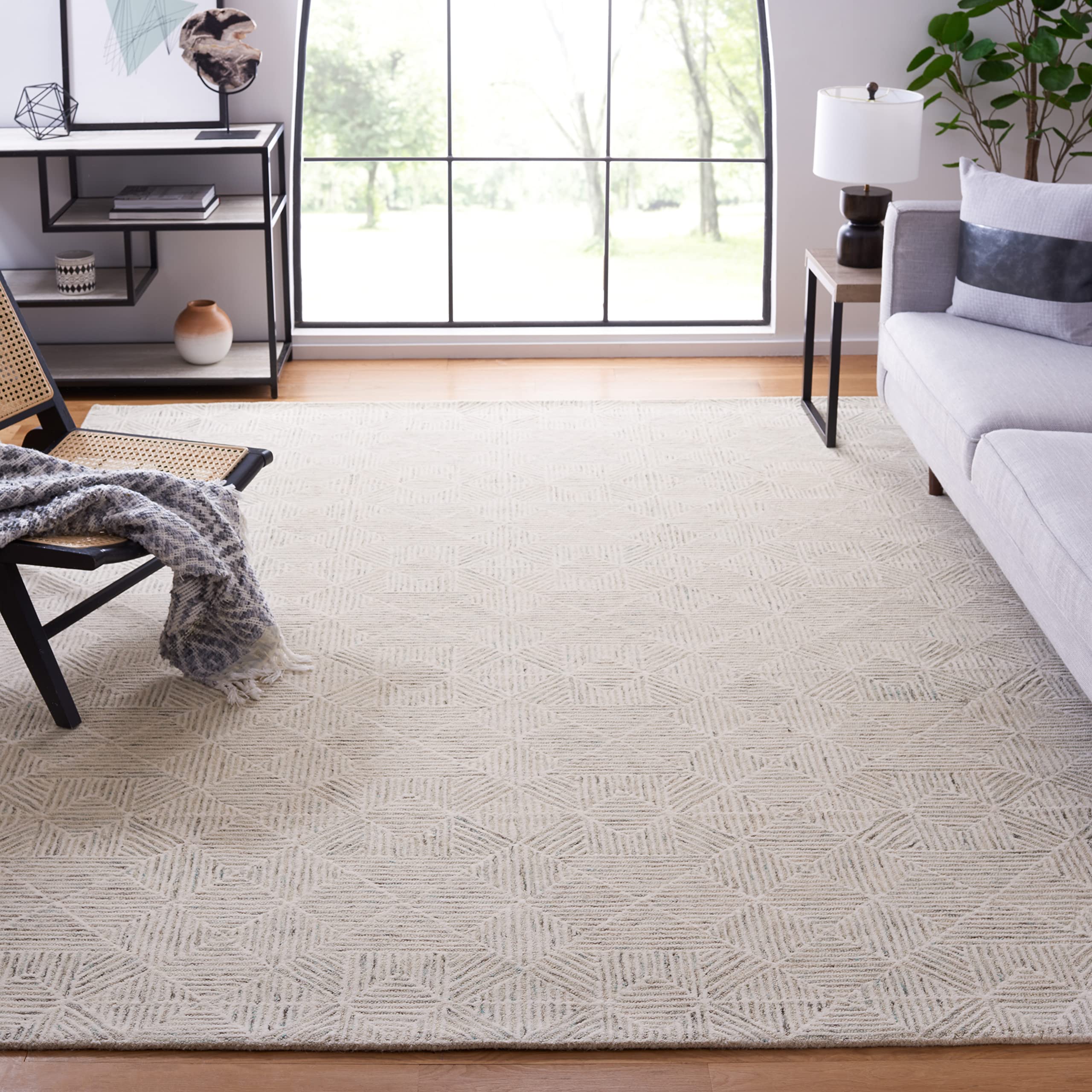 safavieh abstract collection area rug - 9' x 12', ivory & light blue, handmade wool, ideal for high traffic areas in living room, bedroom (abt763j)