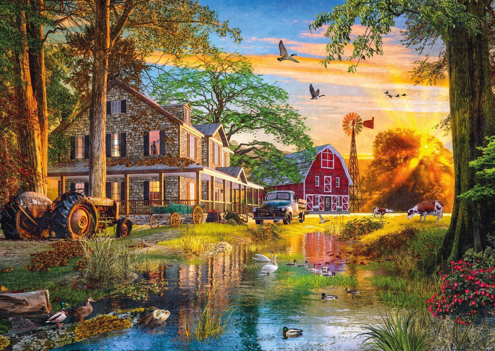 KS Games 23505 Sunset At The Farm House 4000 Parça Puzzle : Amazon
