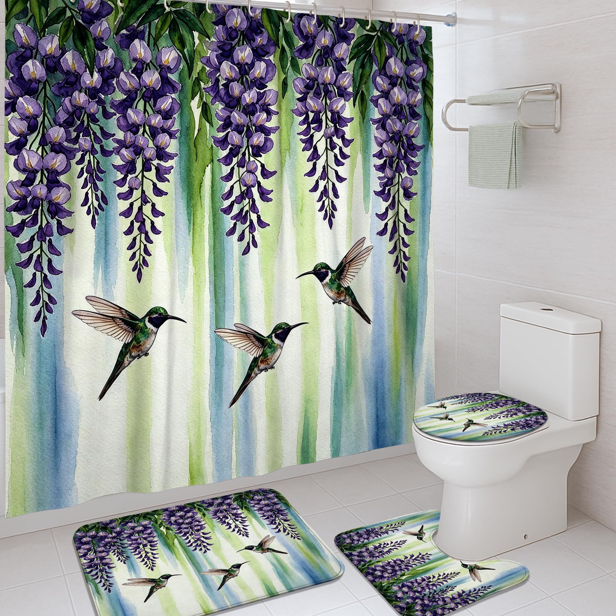 Rideau de douche violet printanier pour une bulle de douceur et d'évasion
