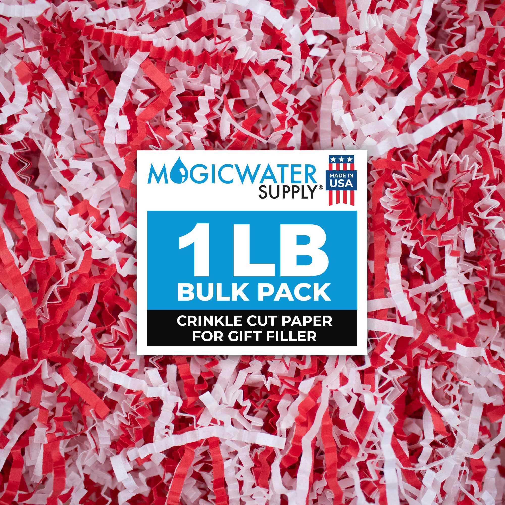 MagicWater Supply - 1 LB - Red & White - Crinkle Cut Paper Shred Filler great for Gift Wrapping, Basket Filling, Birthdays, Weddings, Anniversaries, Valentines Day, and other occasions — image 1