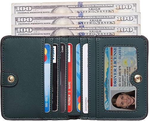 Miniatura 2 de Toughergun Billetera plegable de cuero genuino para mujer, pequeña y compacta, con bloqueo RFID y ventana de identificación