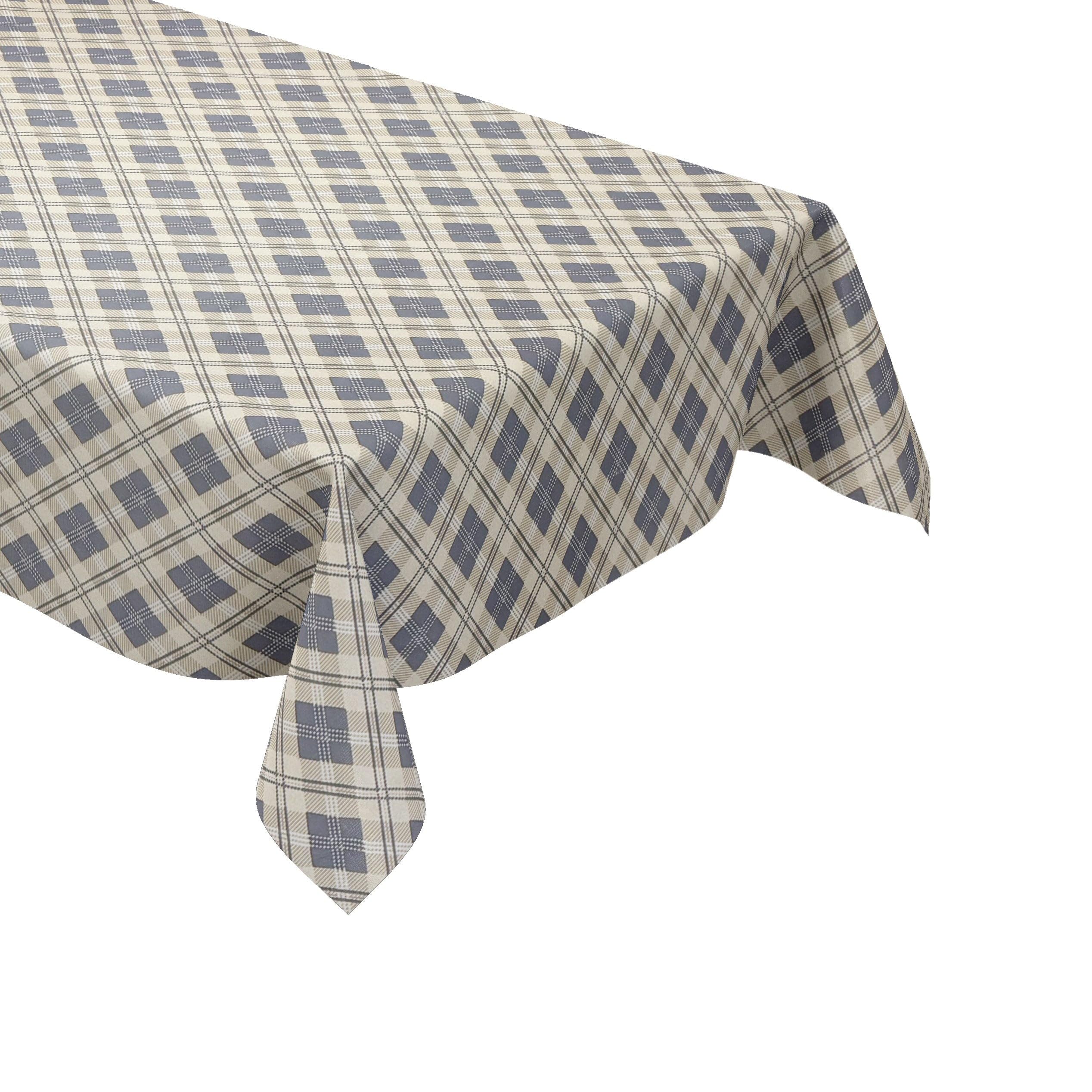 KEVKUS Wachstuch Tischdecke geprägt P1202-4 beige hellblau Raute Karo wählbar in eckig, rund und oval - Größe oval 140x220cm mit Paspelband