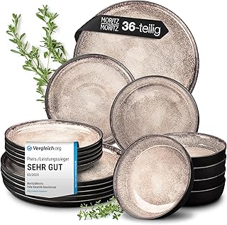 Moritz & Moritz VIDA Crockery Set for 12 People, Beige, 36 Pieces, Modern Porcelain Crockery Set, Scratch, Microwave and Dishwasher Safe, Dining Set, Dinner Service, Crockery Service for 12 People