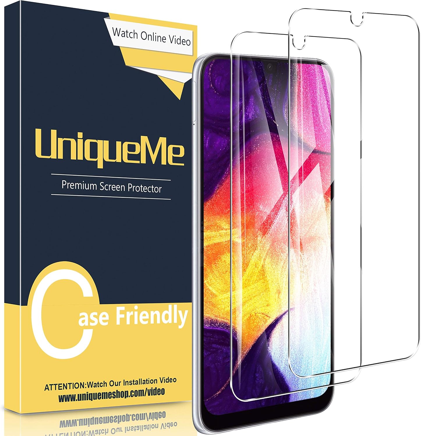 [2 Pack]UniqueMe for Samsung galaxy A30/A50 Screen Protector,Tempered Glass Screen Protector HD Clear Anti-Scratch