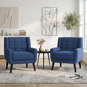 Accent Chairs Set of 2, Mid-Century Modern Upholstered Armchair, Blue