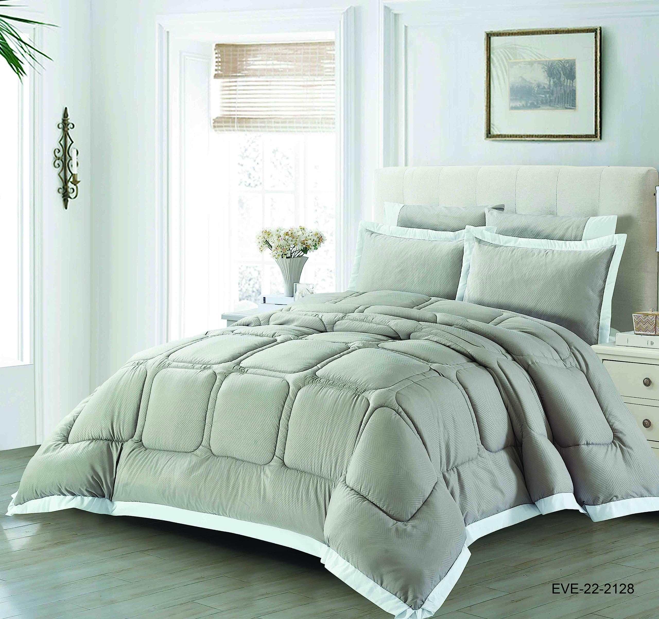 EliteHomeElite Home 6 Piece King Size Duvet Cover Set,Silver with Duvet Cover, Fitted Sheet, Pillow Cases, and Pillow Sham