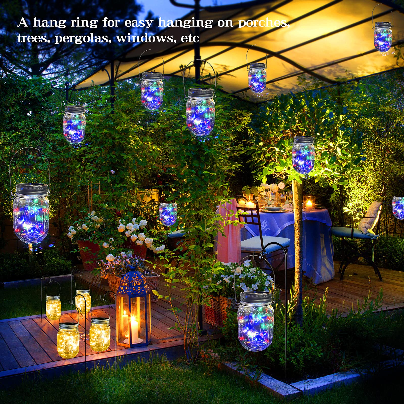 XVZ Lanterna solare per esterni, 4 pezzi, luci solari da giardino, impermeabile, lanterna solare, da appendere per terrazze, patio, balcone, tavolo, multicolore