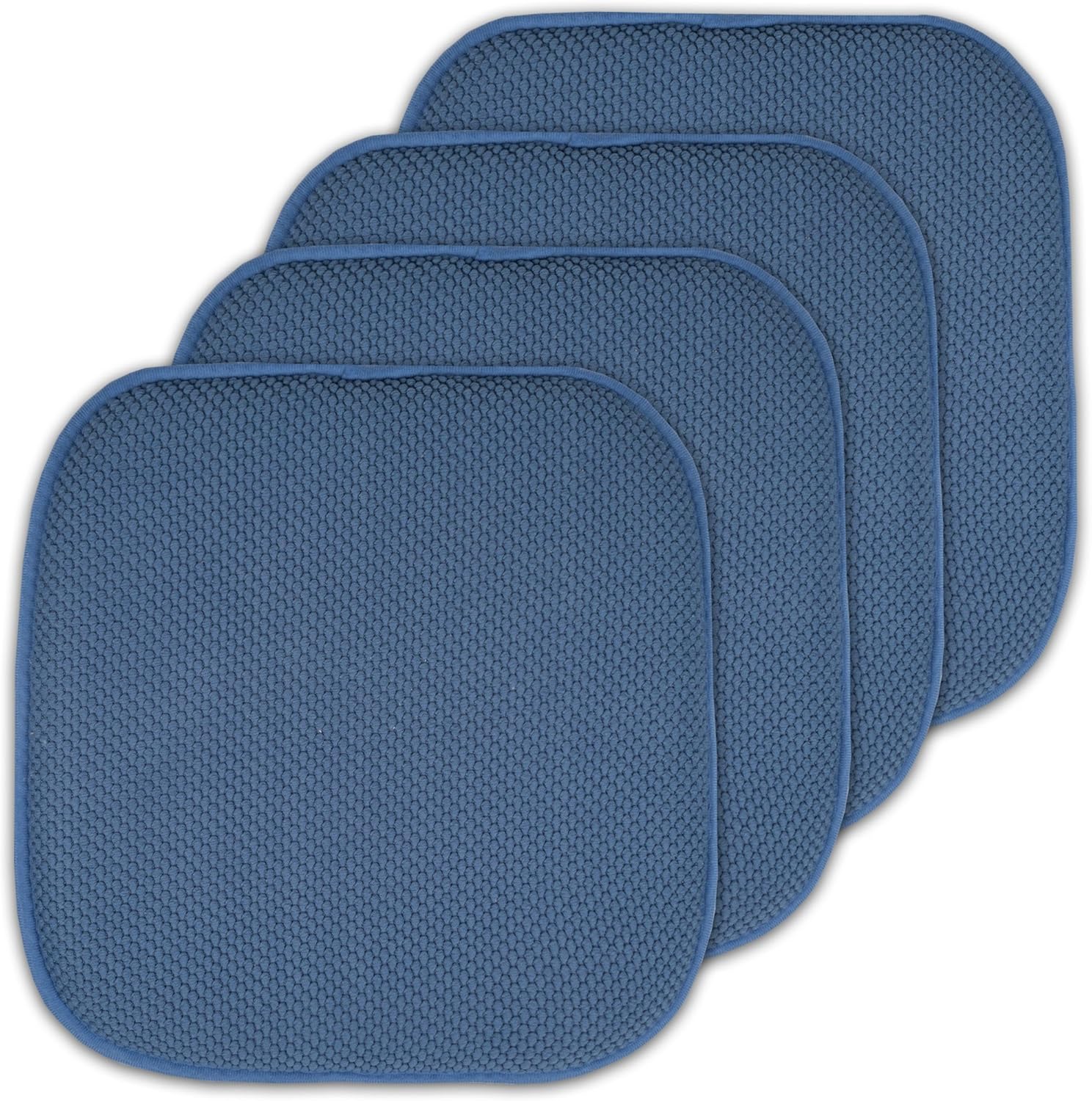 SweetHomeCollection 4 Pack Memory Foam Honeycomb Non-Slip Chair Cushions 16x16" - Blue Seat Pads for Dining Comfort