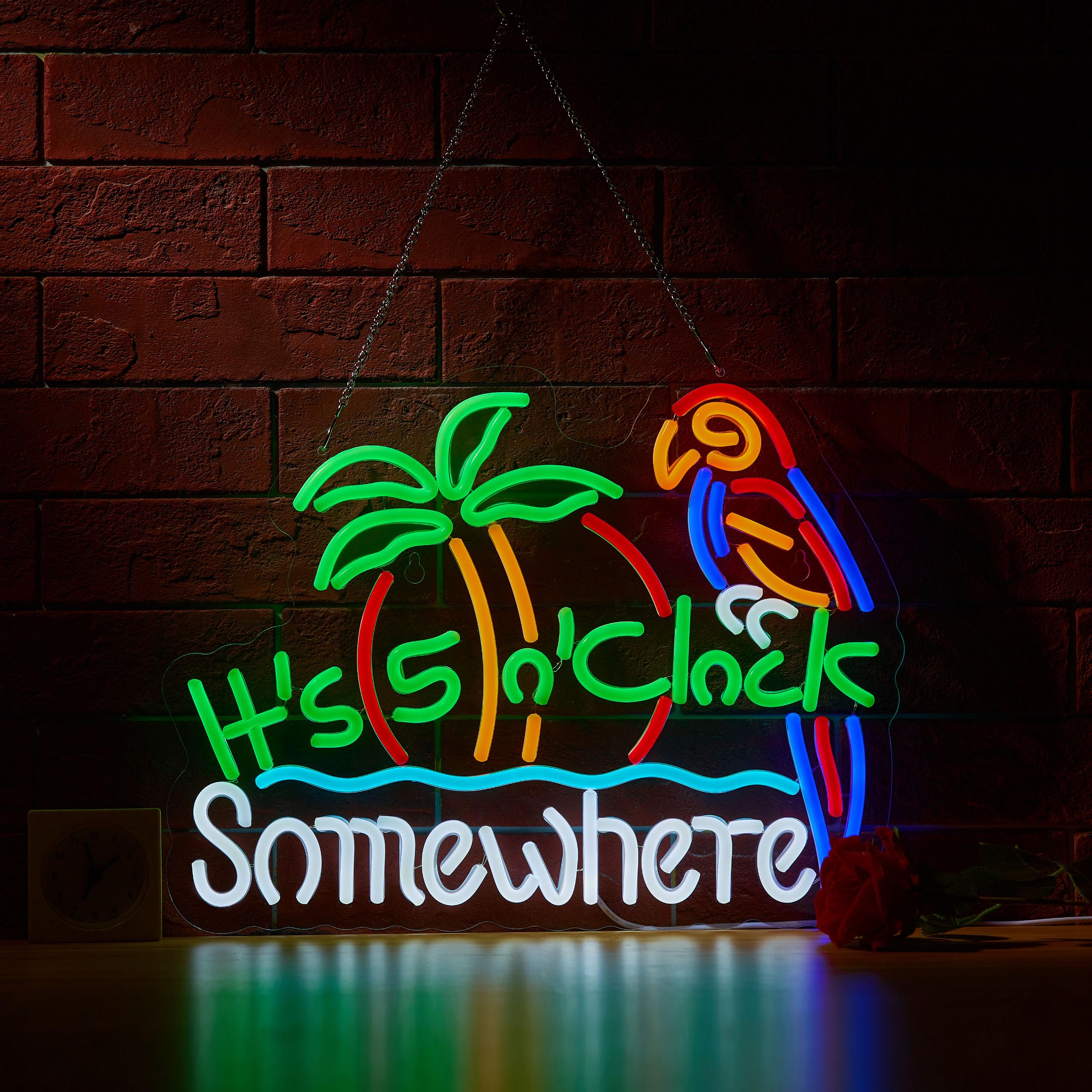 ZODZ Its 5 00 O'clock Some Where Parrot Neon Sign for Wall