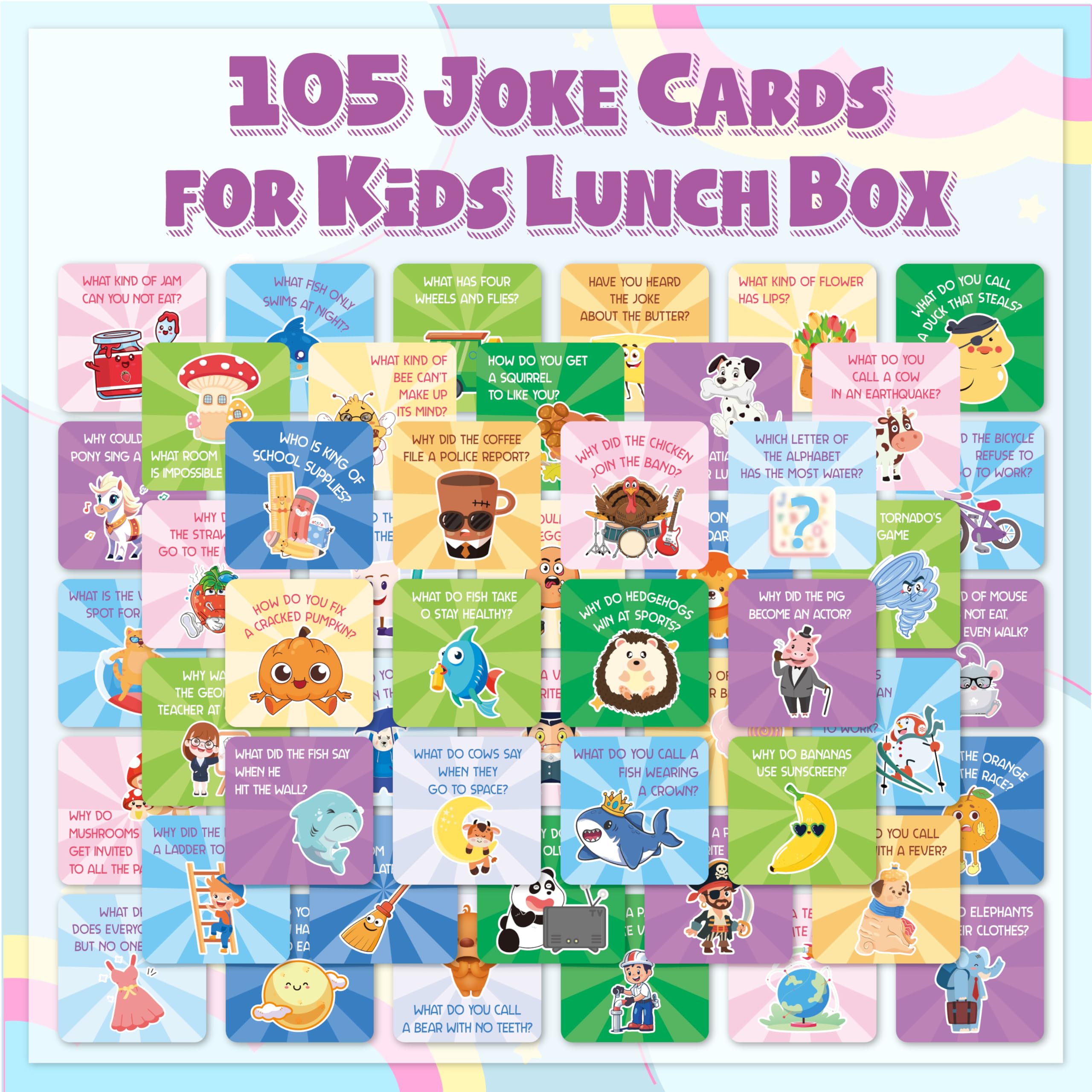 105 tarjetas de broma para niños, lonchera para niños, notas inspiradoras para niños, niñas, estudiantes, notas escolares, tarjetas de bromas con 120 calcomanías de recompensa para profesores