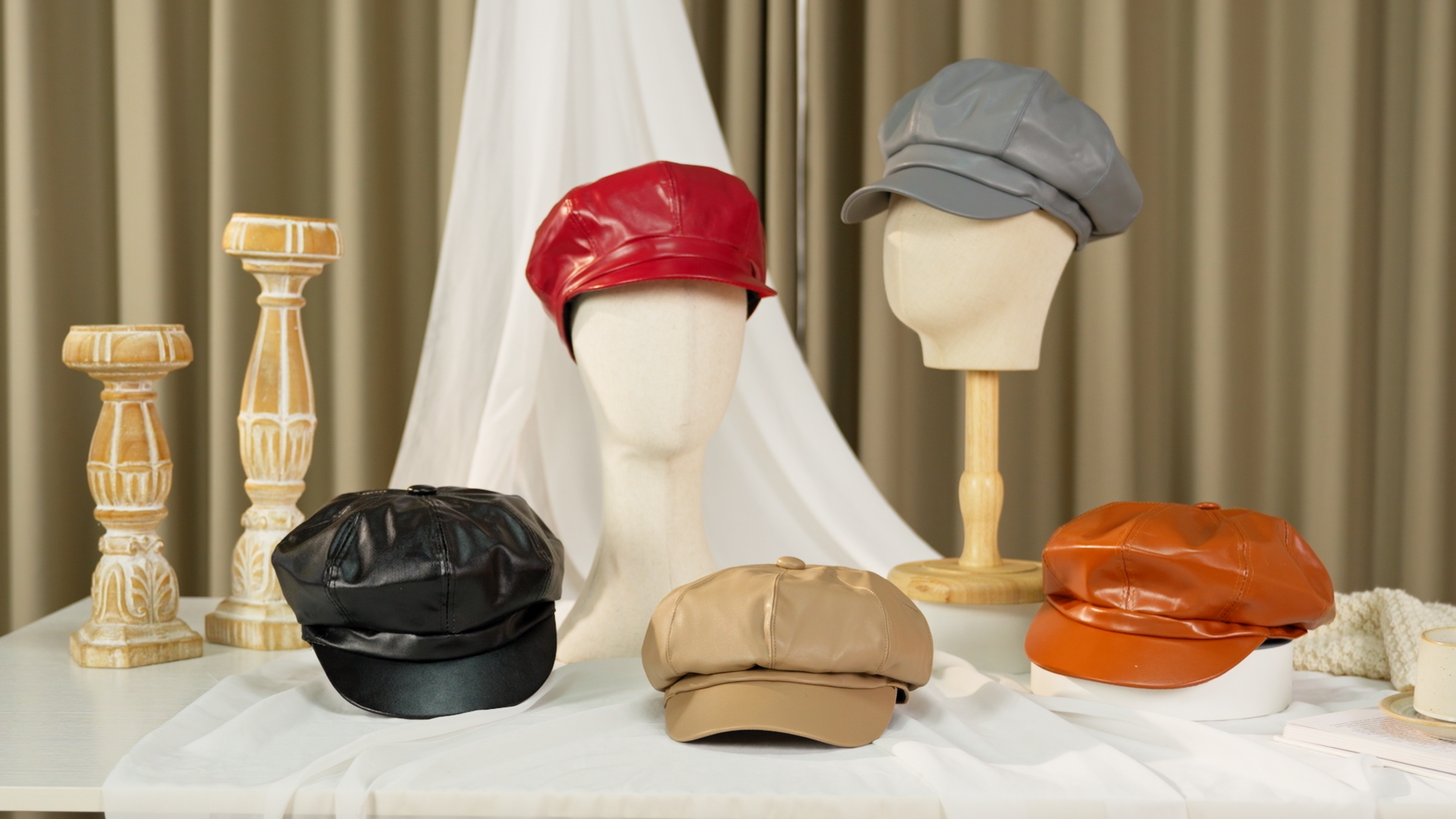 Funtery 3 Pcs Women Newsboy Hats PU Leather Visor Beret Cabbie Hat