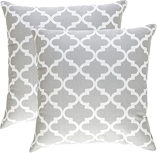 TreeWool (Confezione da 2 federe copricuscino Decorative con Motivo a Grata, in Cotone (50 x 50 cm, Grigio)