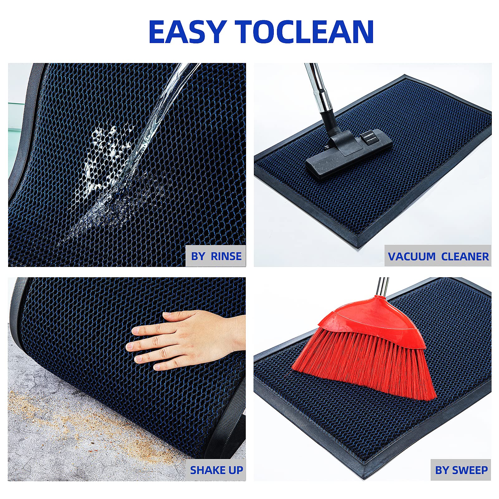 Felpudo de bienvenida mate para puerta delantera, entrada interior y exterior, alfombra azul para exteriores, alfombra antideslizante duradera, alfombra de entrada para interiores y