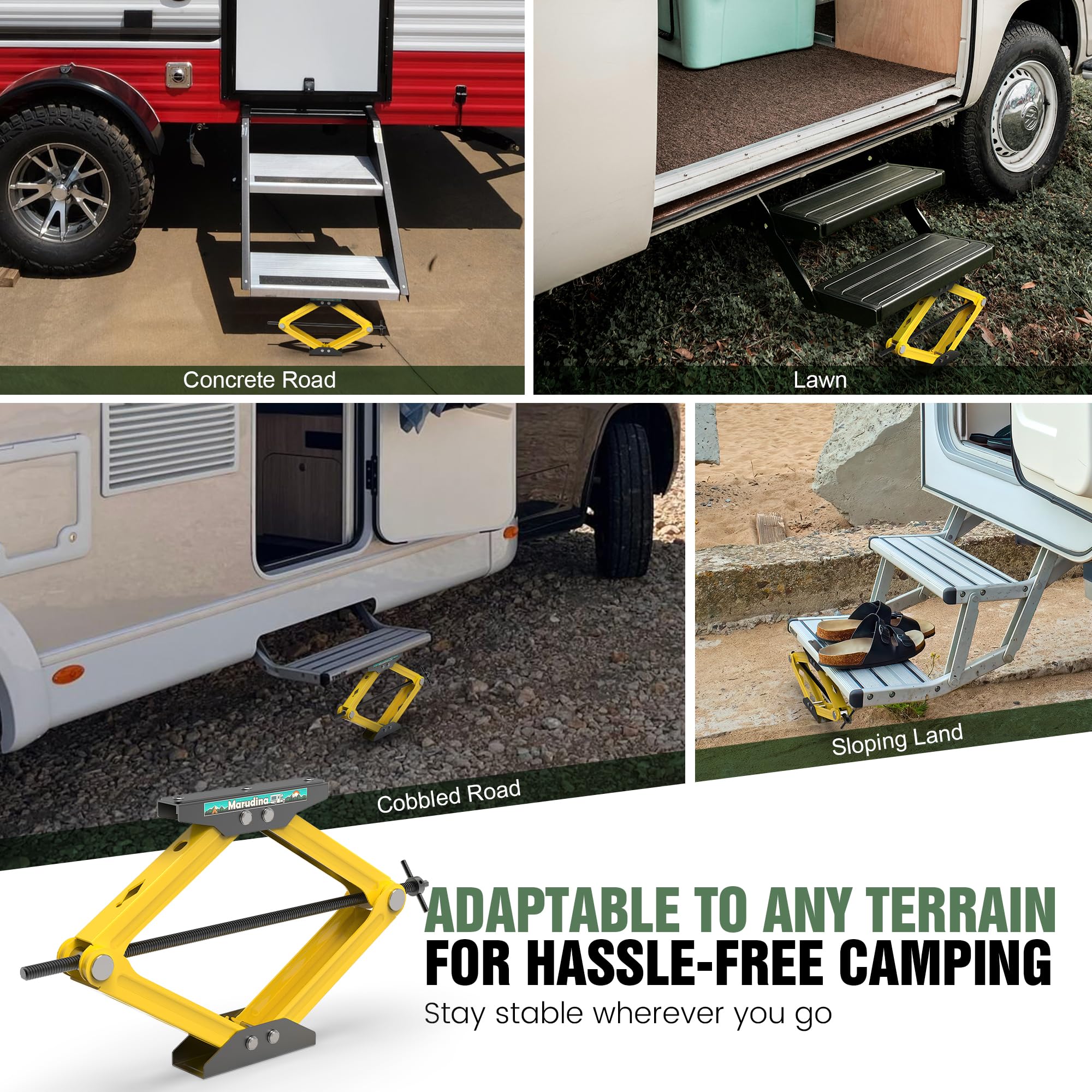 Marudina Kit de estabilizador de escalones de RV para quinta rueda, remolques, autocaravanas, estabilizador de escalones plegable, estabilizador de escalones de caravana resistente, soporta hasta 1500