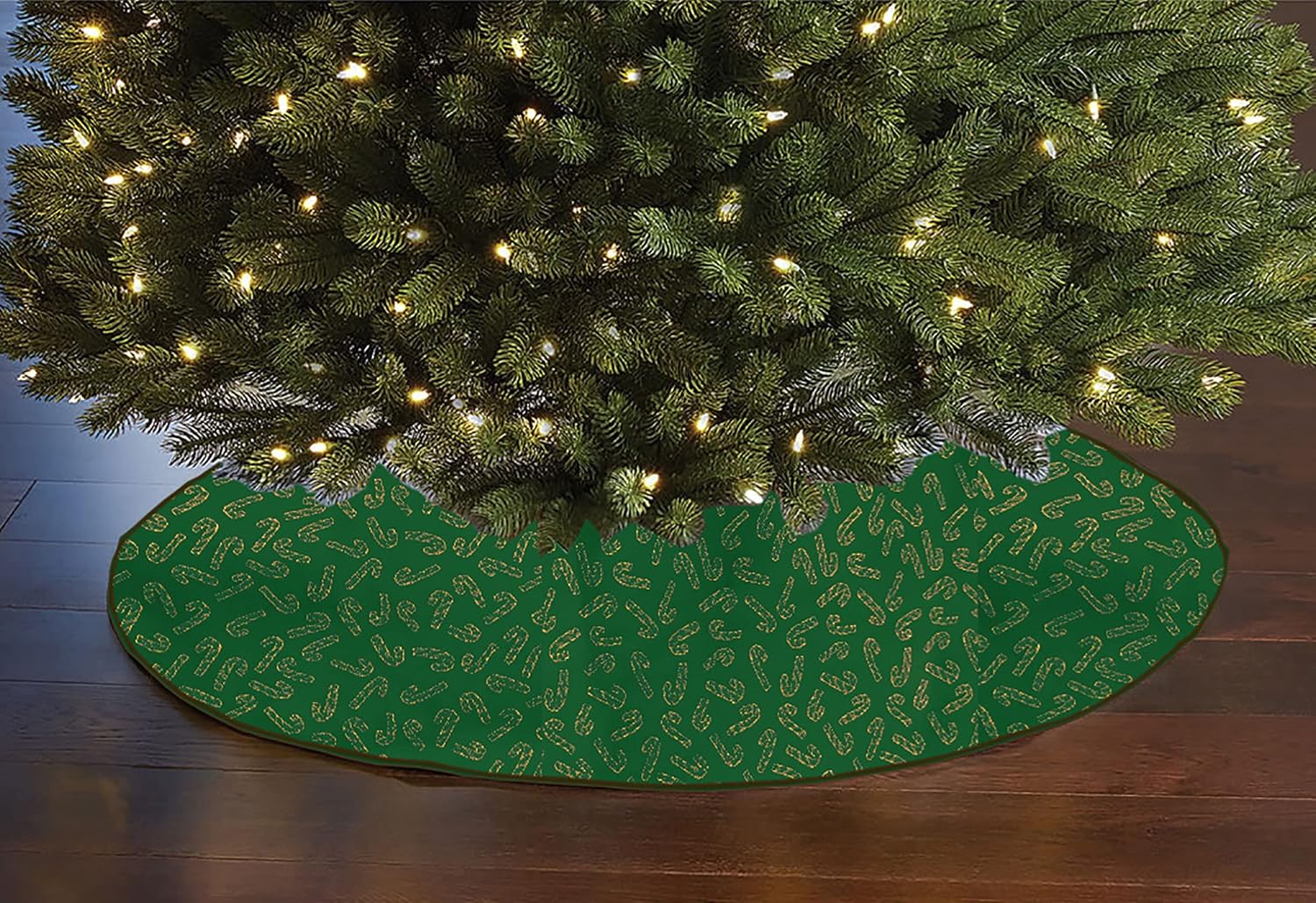 lovemyfabric 56" Round Tree Skirt for Christmas & Holiday Tree Decor Shiny Candy Canes (Silver)