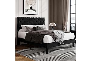 Girly Velvet Black Queen Size Bed Frame for Girls and Princesses, Velvet Upholstered Platform Bed