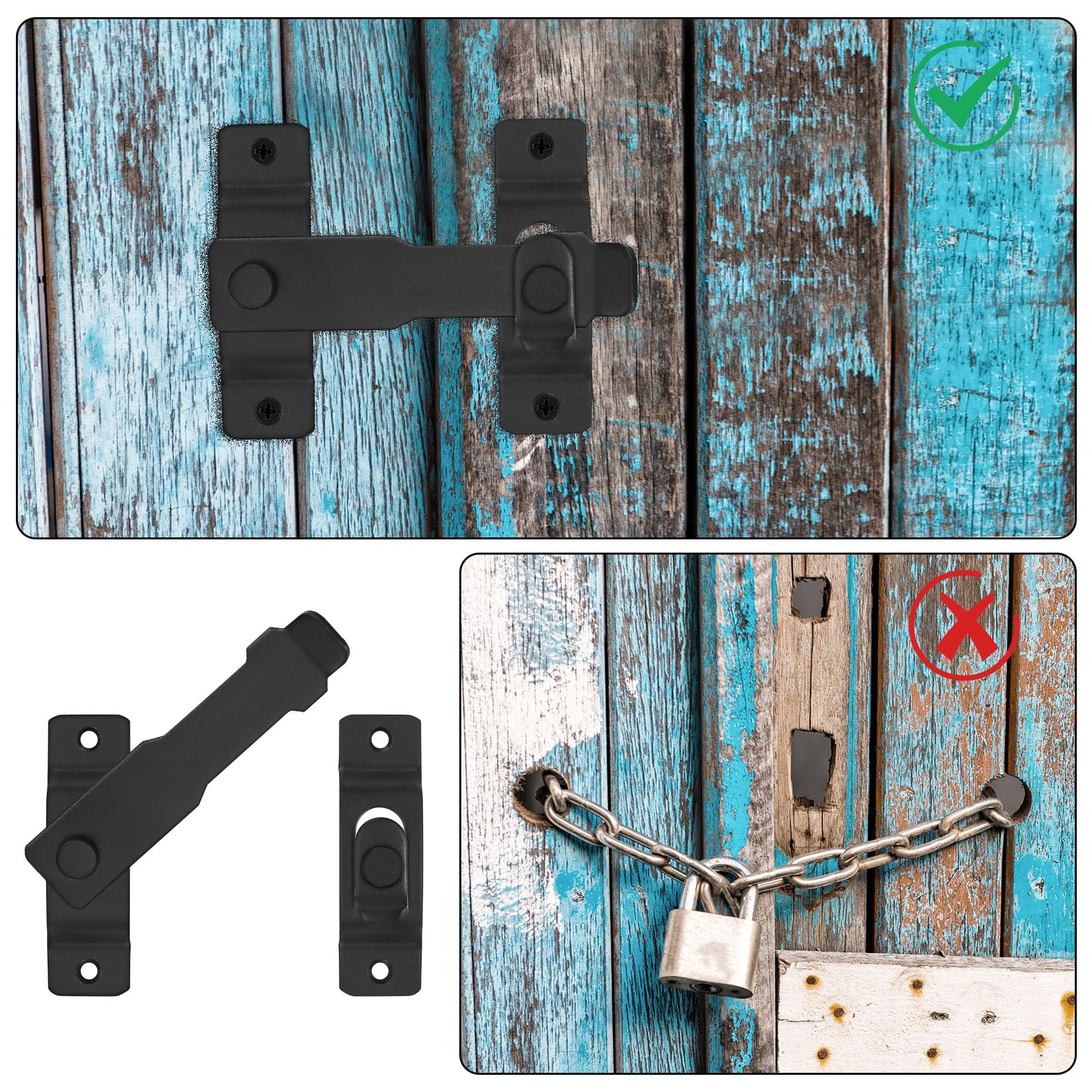 Chiavistello per Porta in Legno, Serratura Portas Chiavistello Nero, Chiusura Portas, Blocca Porta Antintrusione in Acciaio Inossidabile, Chiavistello per Cancello Porte Armadio Finestre