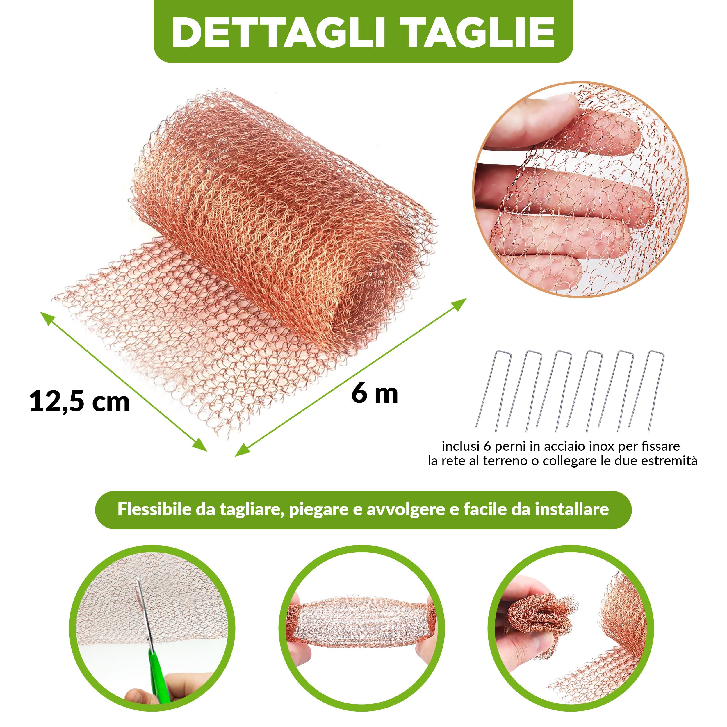 ISOTRONIC Rete in Rame 6m Protezione Lumache e Topi, Tessuto per Sigillare Fori e Fessure Contro Roditori, Nastro in Rame per Aiuole, Uso Interno ed Esterno, Barriera Naturale Efficace