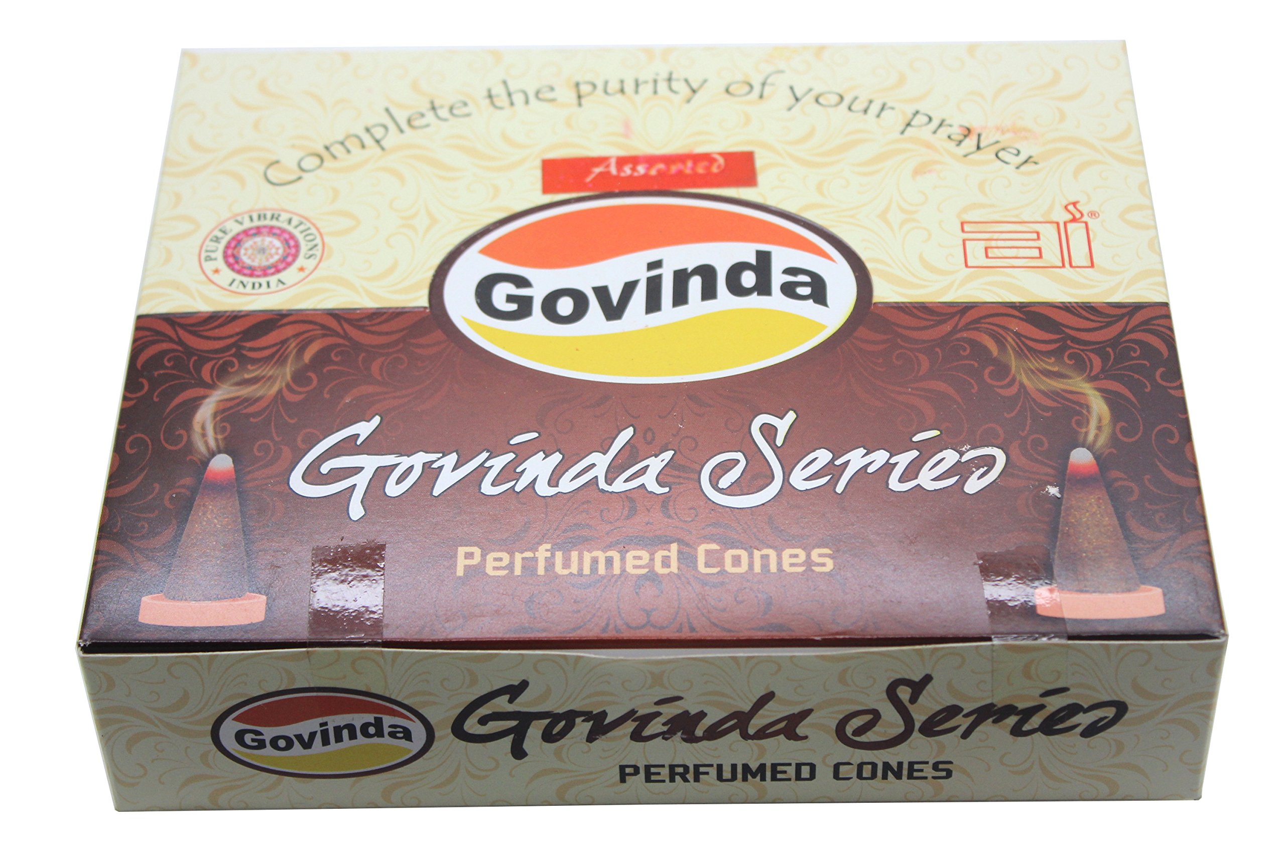Govinda Incense Cones - Assorted - 12 Packs of 10 Conse Each - with Six Different Scents