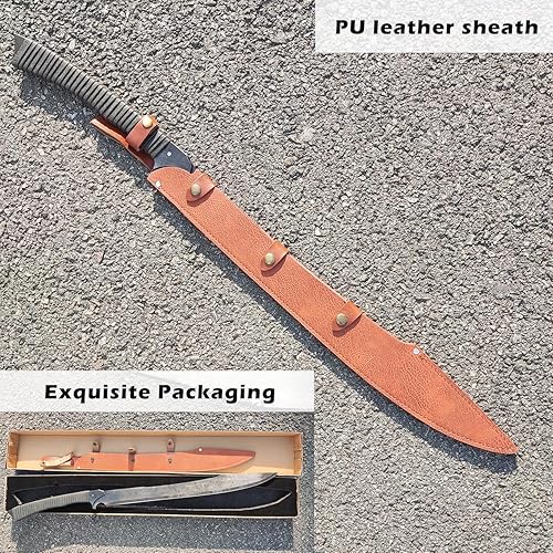Miniatura 3 de Espada machete de acero al manganeso de espiga completa hecha a mano de 34.6 pulgadas con funda para práctica, uso al aire libre