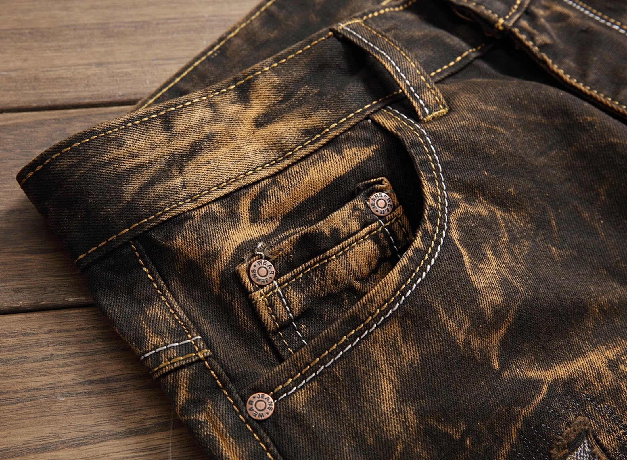 Jeans Pantalon Herren-Patchwork-Jeans Streetwear Geradbein-Slim-Fit Vintage-Distressed Motorrad-Denim-Hosen Männer