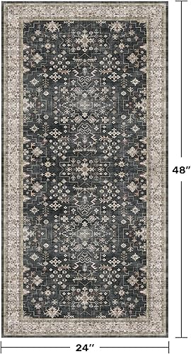 Miniatura 767 de Alfombra Boho Negra para Sala de Estar - Alfombra de Área Lavable de 10x14 Pies, Alfombras de Comedor para Debajo de la Mesa, Alfombra Suave de Pelo